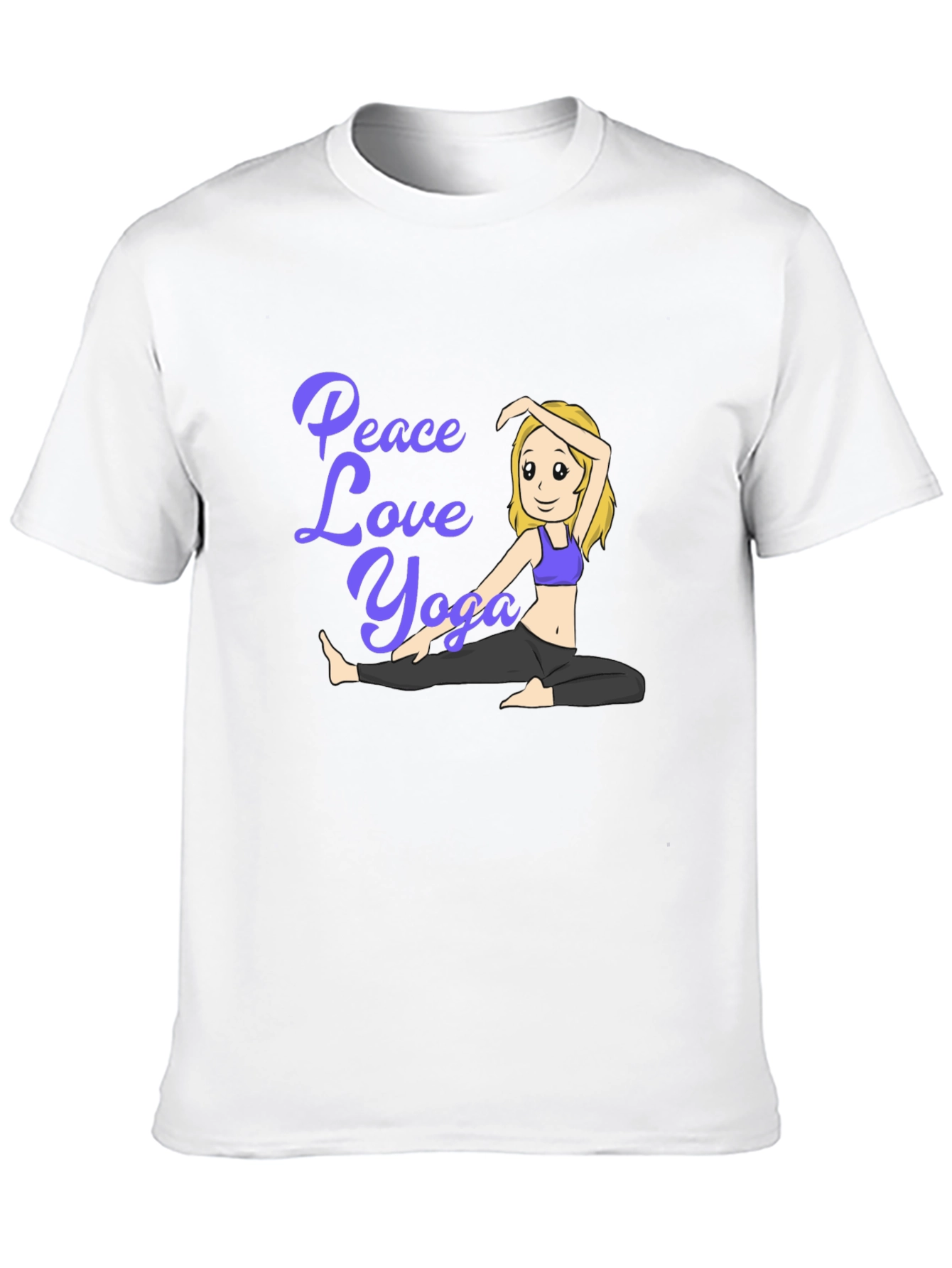 Peace Love Yoga Black T-Shirt - Cartoon Girl