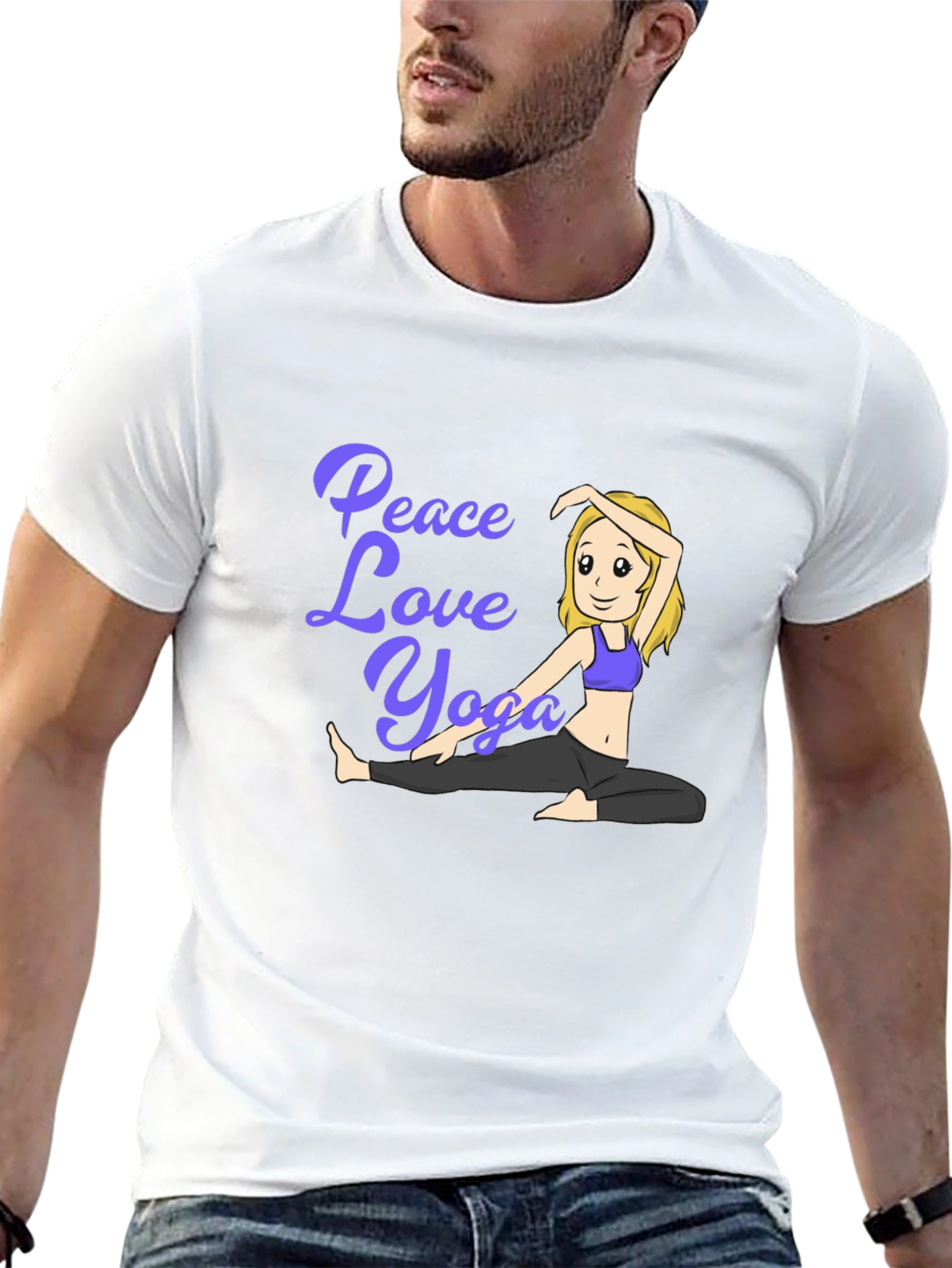 Peace Love Yoga Black T-Shirt - Cartoon Girl