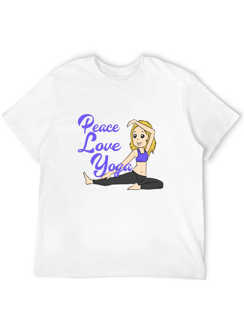 Peace Love Yoga Black T-Shirt - Cartoon Girl