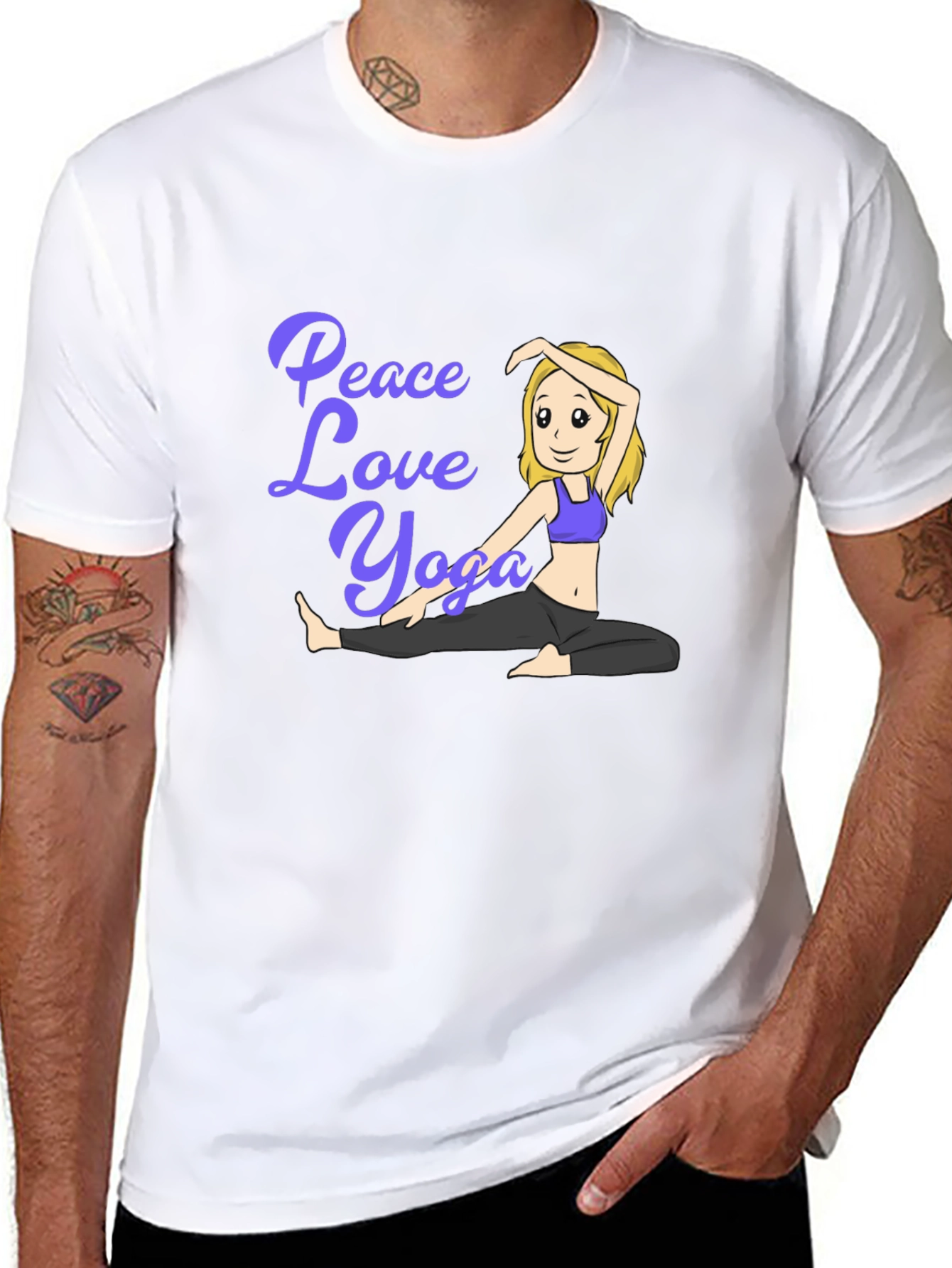 Peace Love Yoga Black T-Shirt - Cartoon Girl