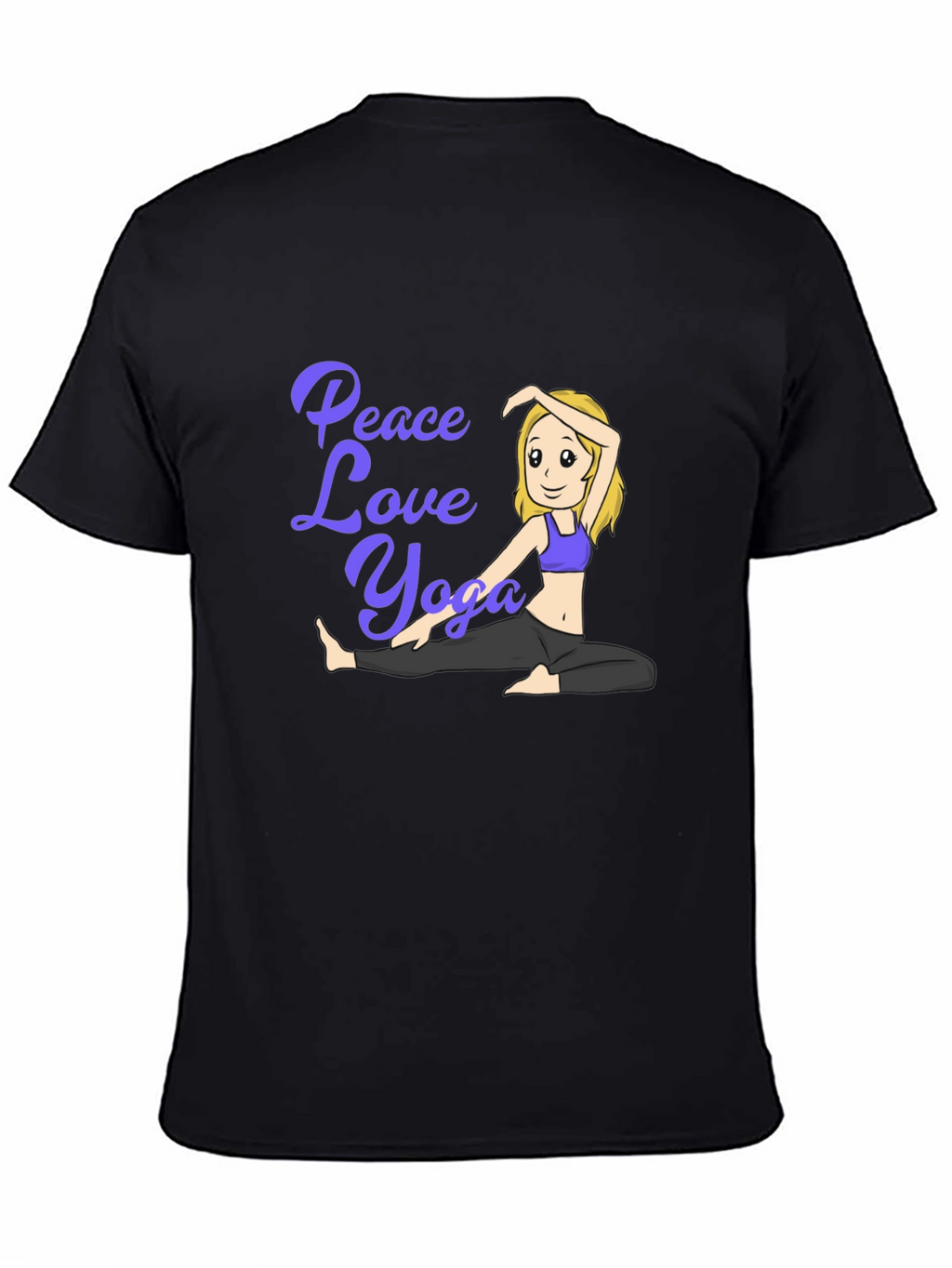 Peace Love Yoga Black T-Shirt - Cartoon Girl