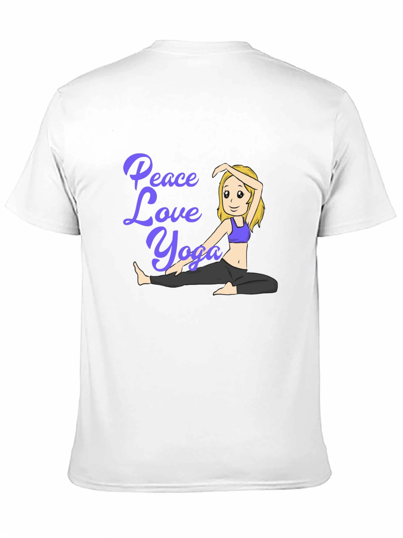 Peace Love Yoga Black T-Shirt - Cartoon Girl