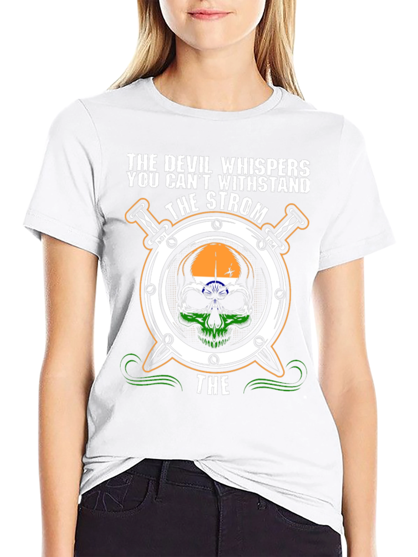 Devil Whispers Strom Skull Graphic Tee