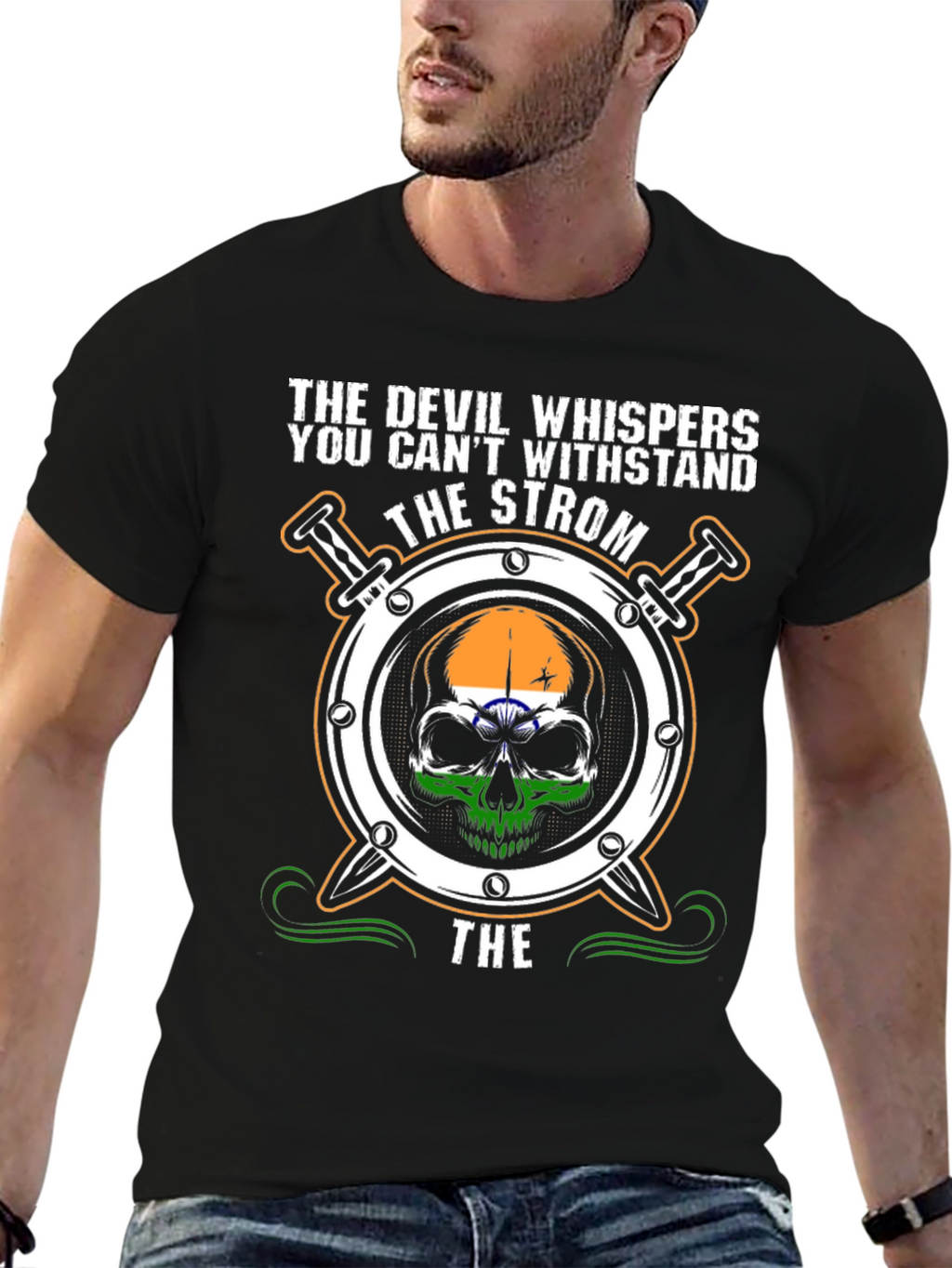 Devil Whispers Strom Skull Graphic Tee