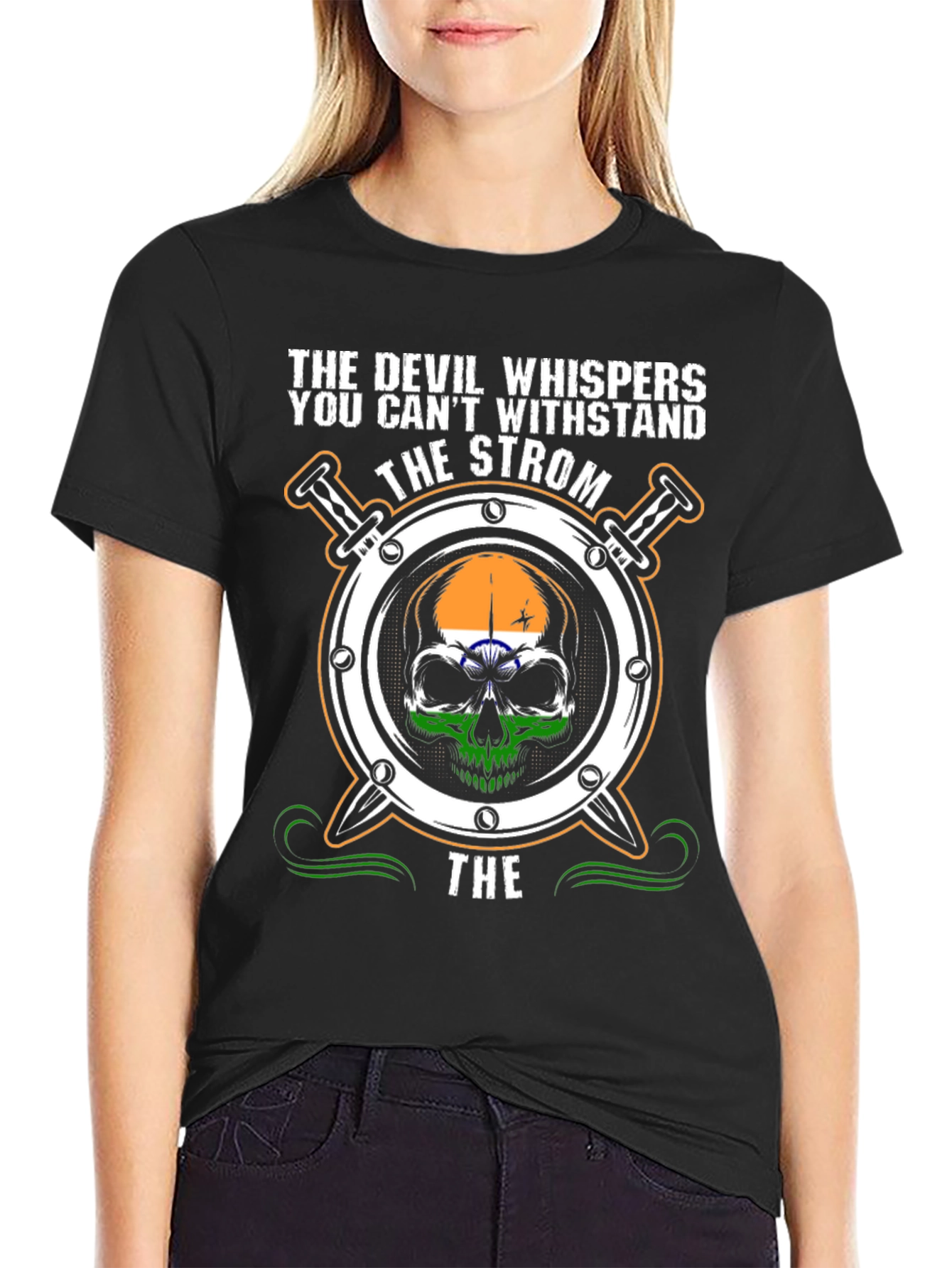 Devil Whispers Strom Skull Graphic Tee