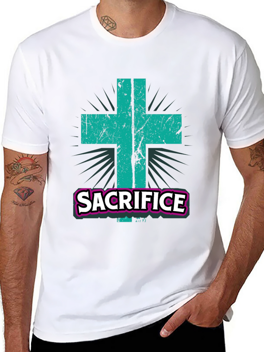 Sacrifice Graphic Tee - Religious Cross T-Shirt