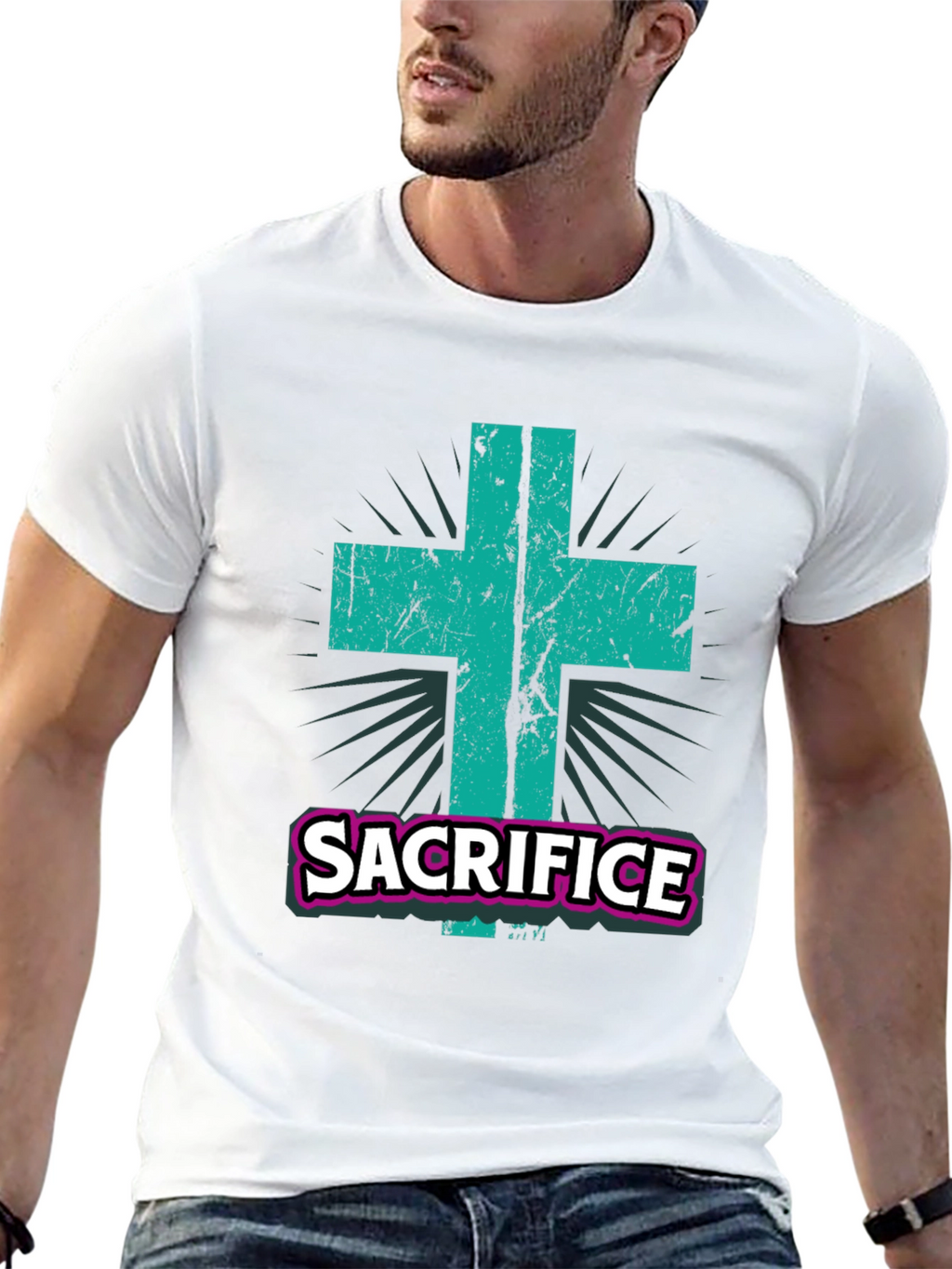 Sacrifice Graphic Tee - Religious Cross T-Shirt