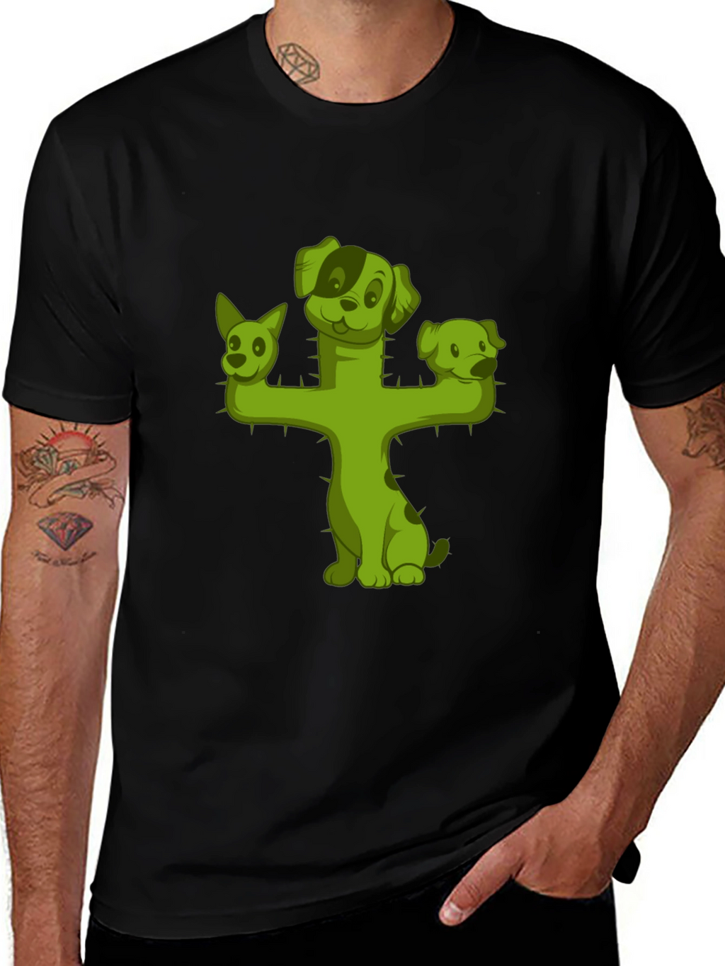Cactus Dog T-Shirt - Black Cotton Tee