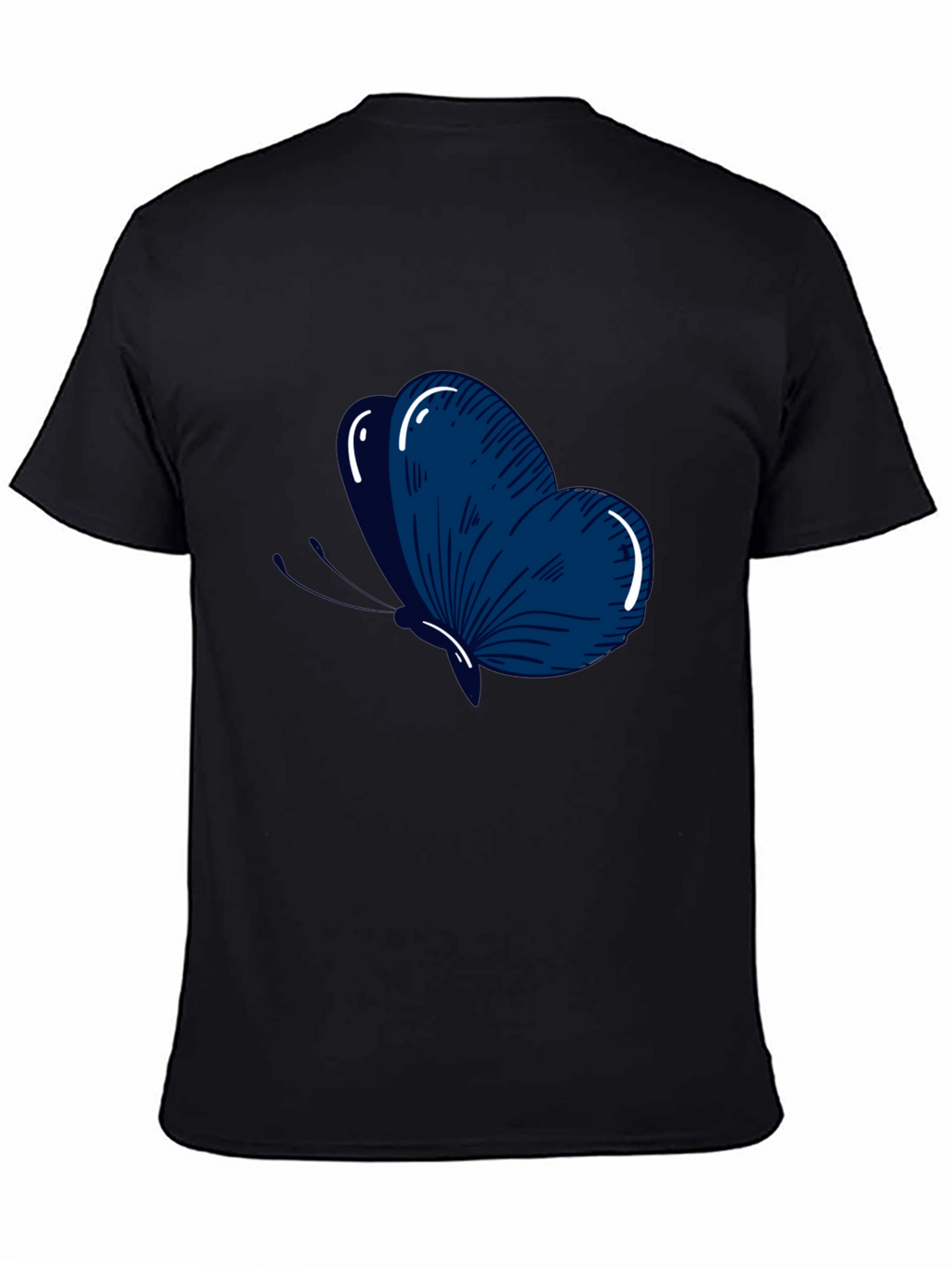 Mens Black T-Shirt with Blue Butterfly Graphic