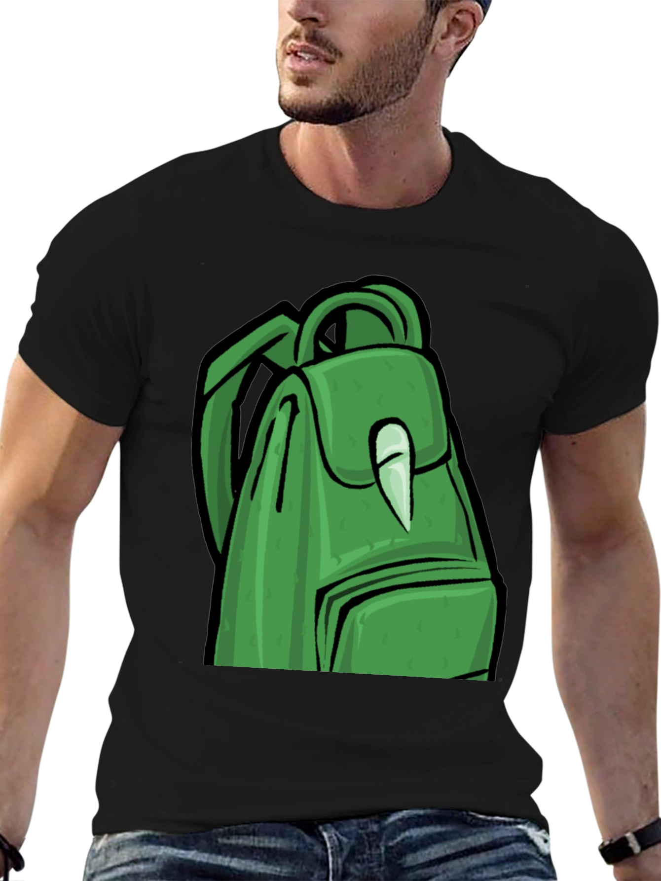Green Backpack Graphic T-Shirt - Trendy Style
