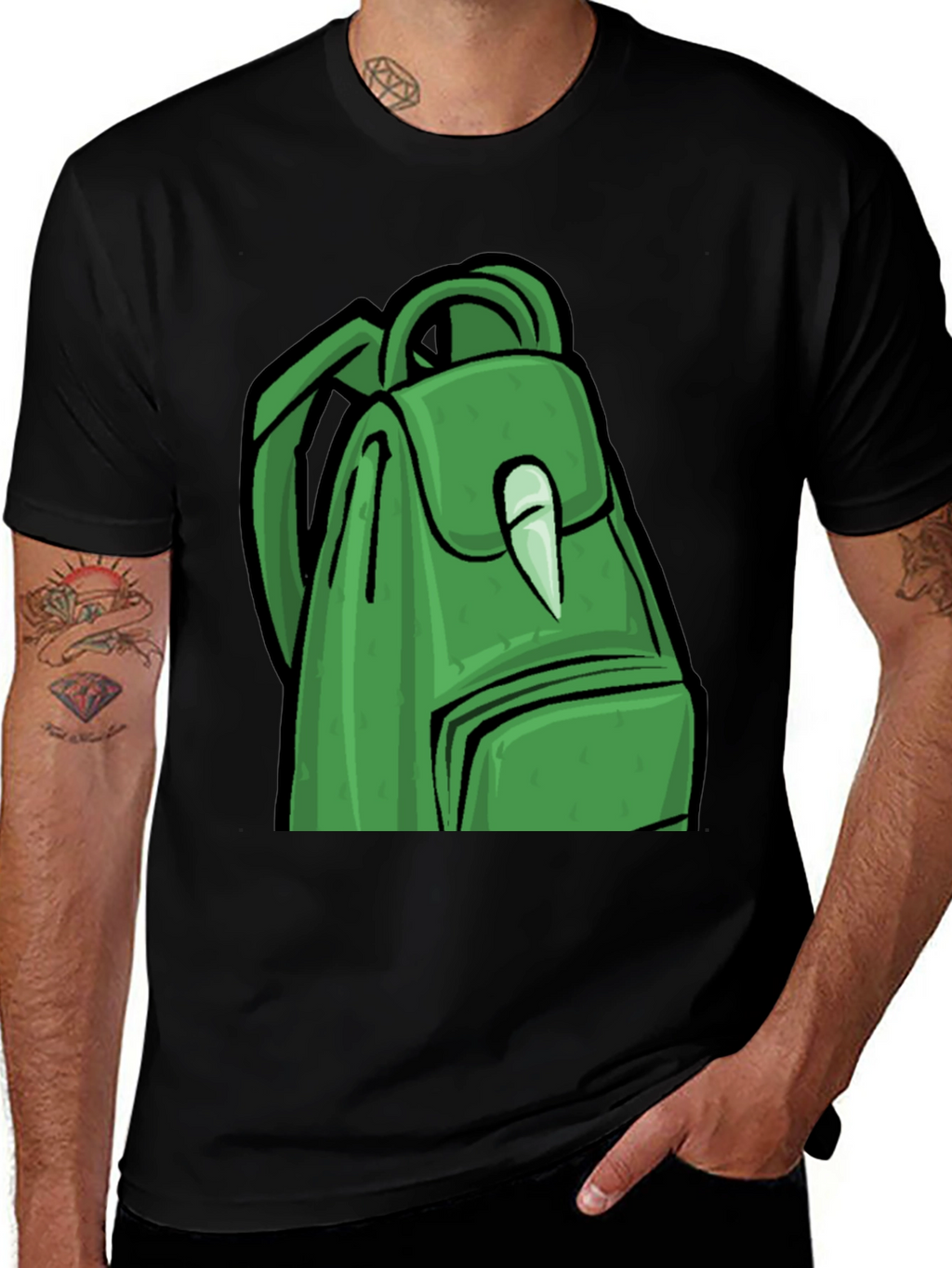 Green Backpack Graphic T-Shirt - Trendy Style