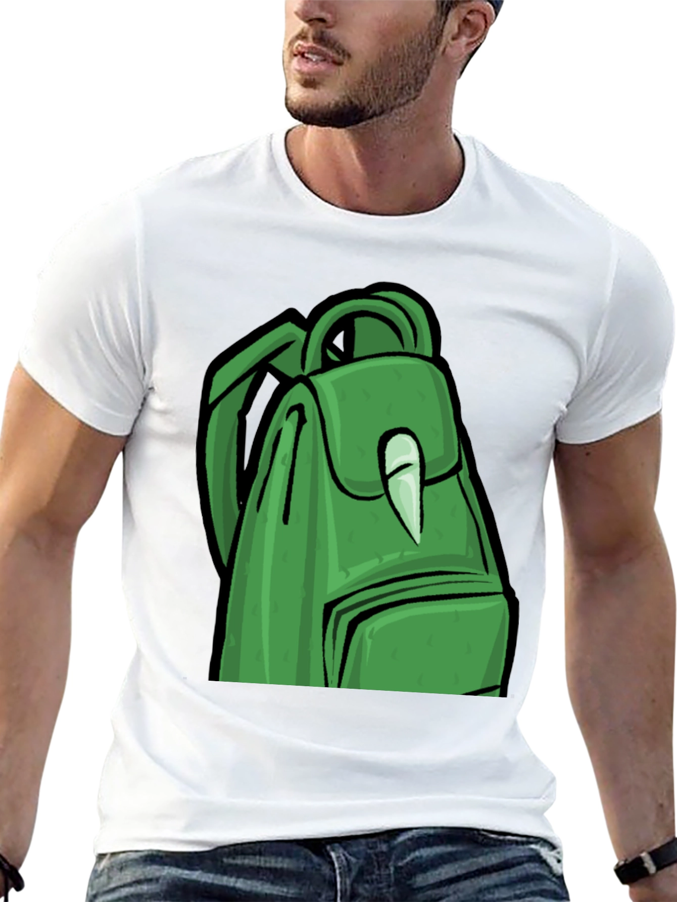 Green Backpack Graphic T-Shirt - Trendy Style