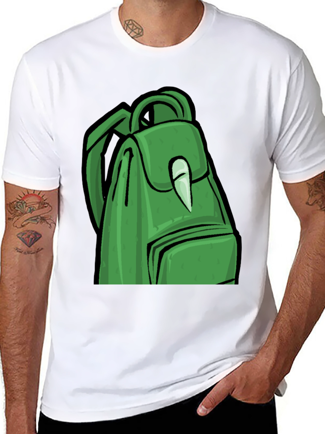 Green Backpack Graphic T-Shirt - Trendy Style