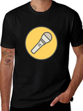 Black T-Shirt with Microphone Graphic