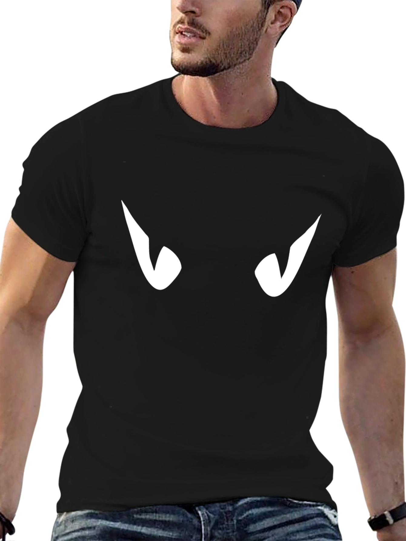 Mens Black T-Shirt with White Eyes Graphic