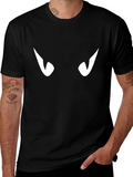 Mens Black T-Shirt with White Eyes Graphic