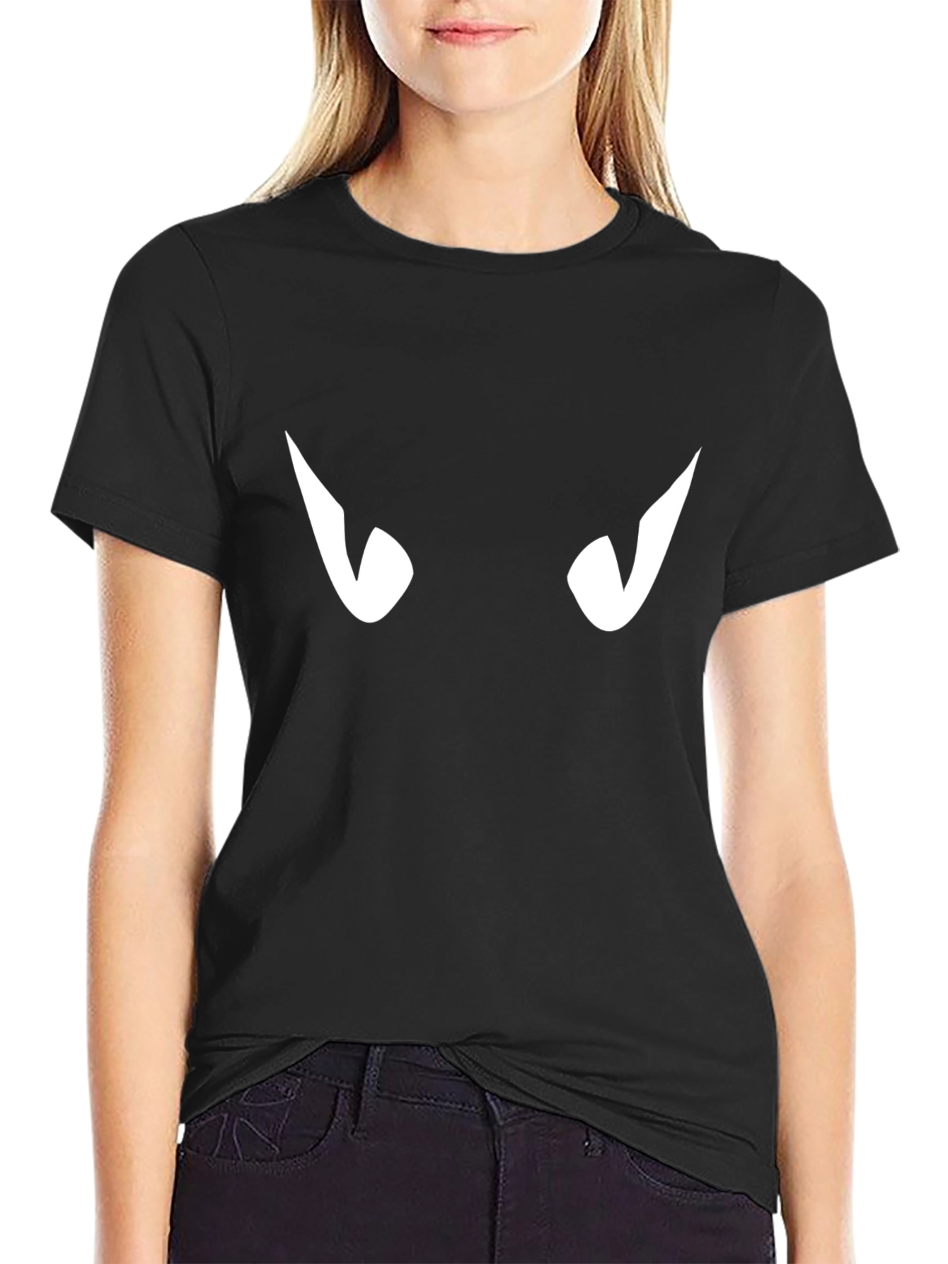 Mens Black T-Shirt with White Eyes Graphic