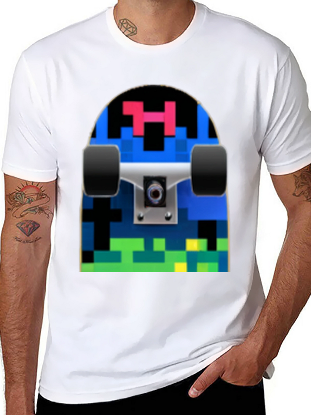 Pixel Skateboard Graphic T-Shirt
