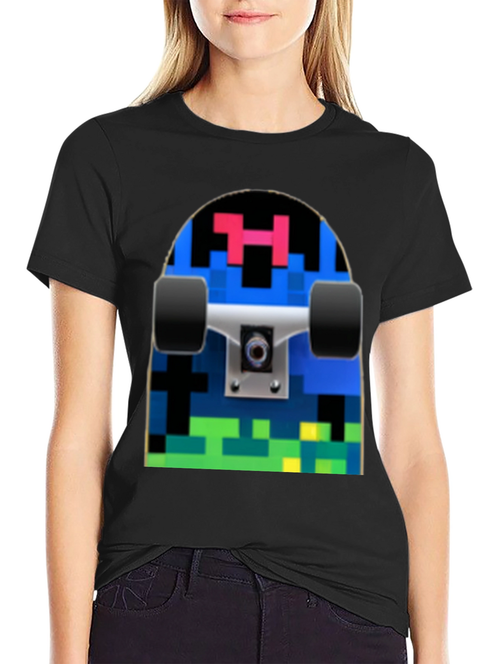 Pixel Skateboard Graphic T-Shirt