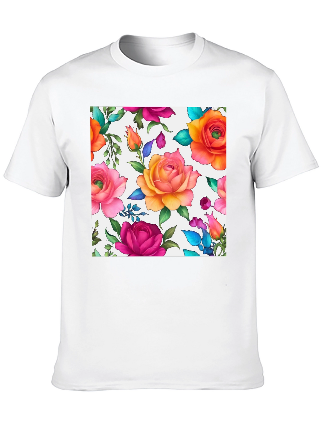 Floral Rose Print Black T-Shirt