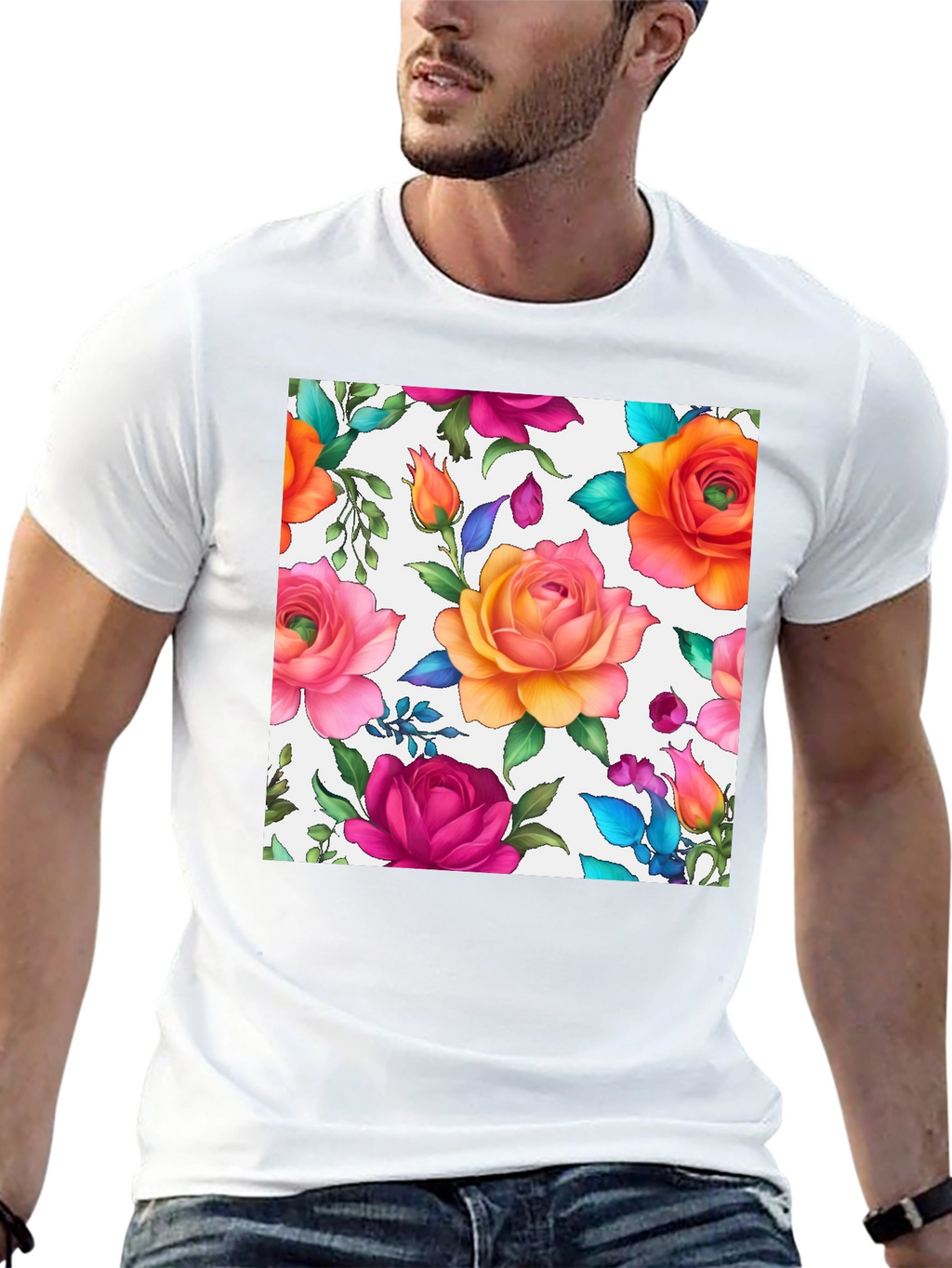 Floral Rose Print Black T-Shirt