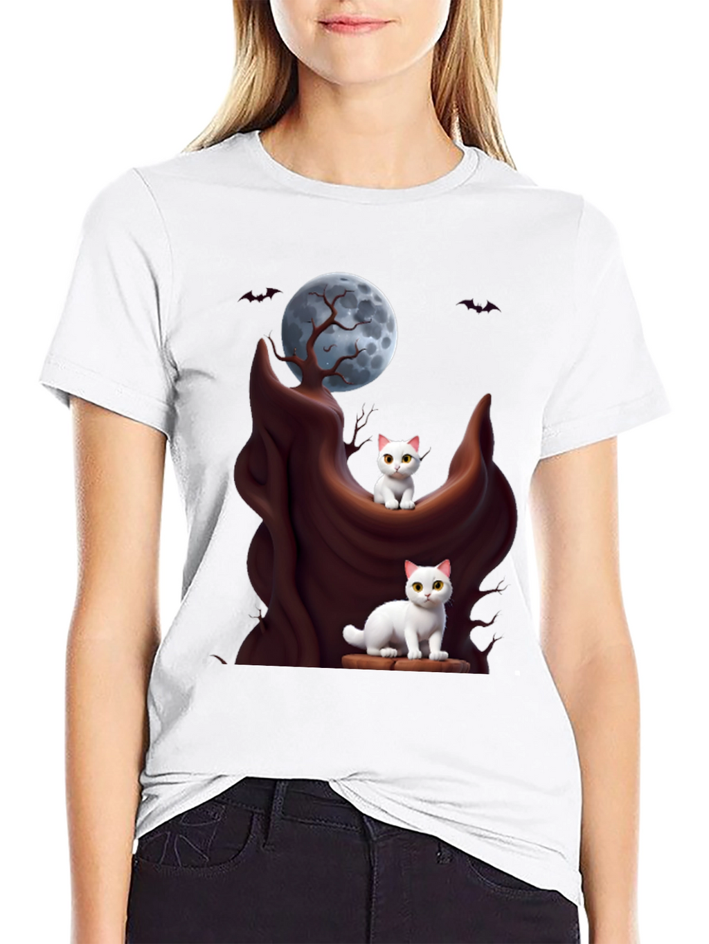 Spooky Cats T-Shirt - Halloween Moon Design