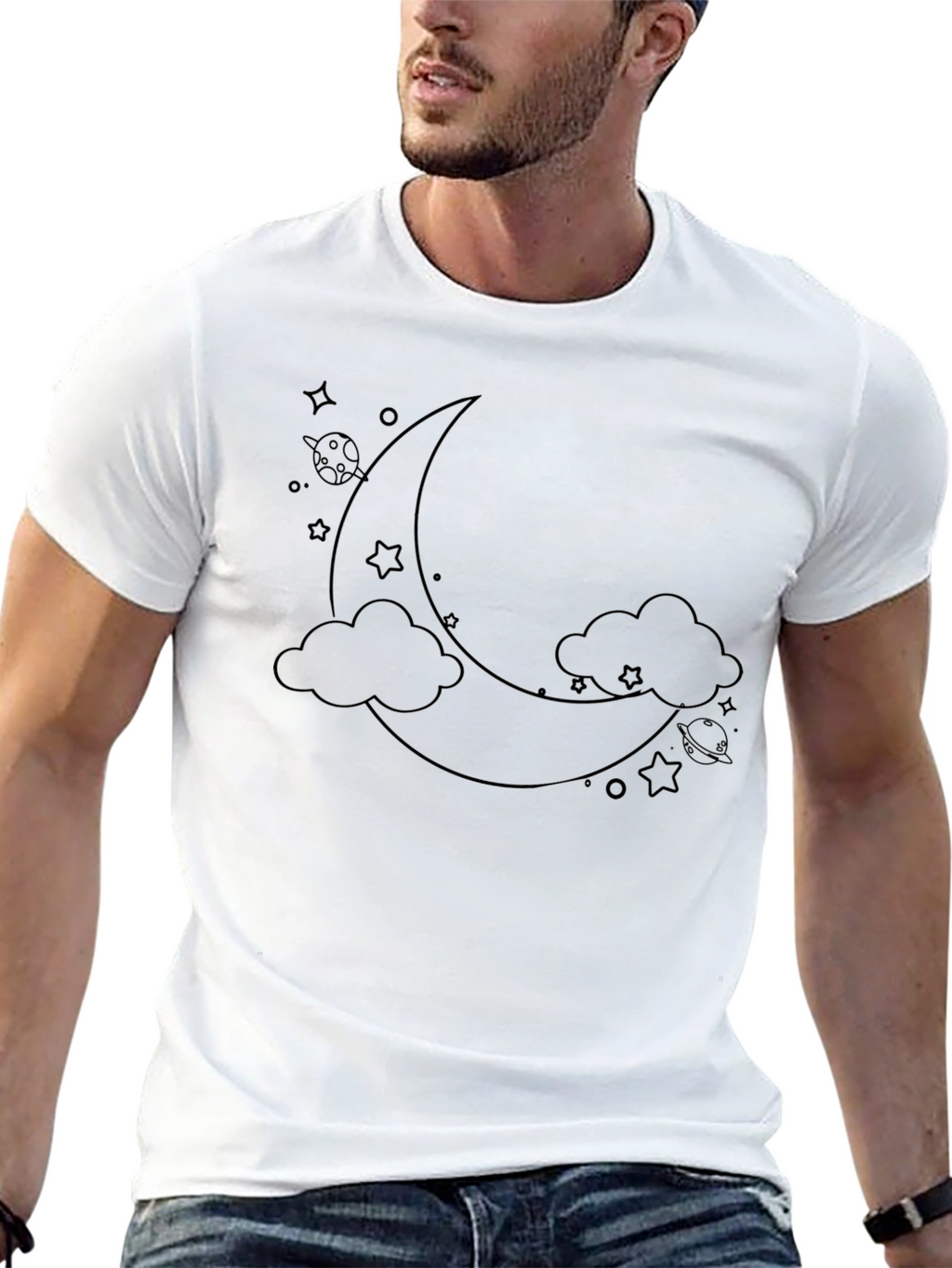 Dreamy Moon & Stars Graphic Tee - Black