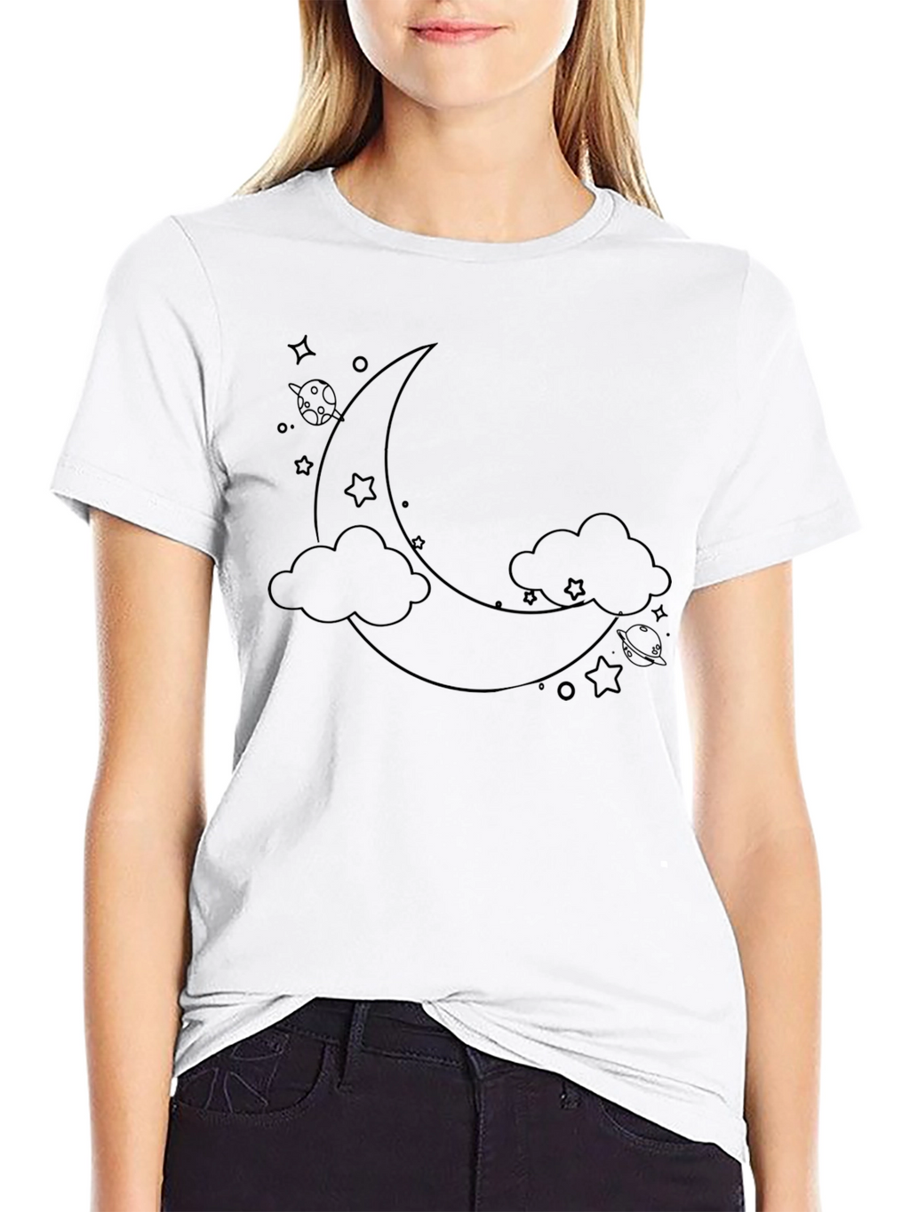 Dreamy Moon & Stars Graphic Tee - Black
