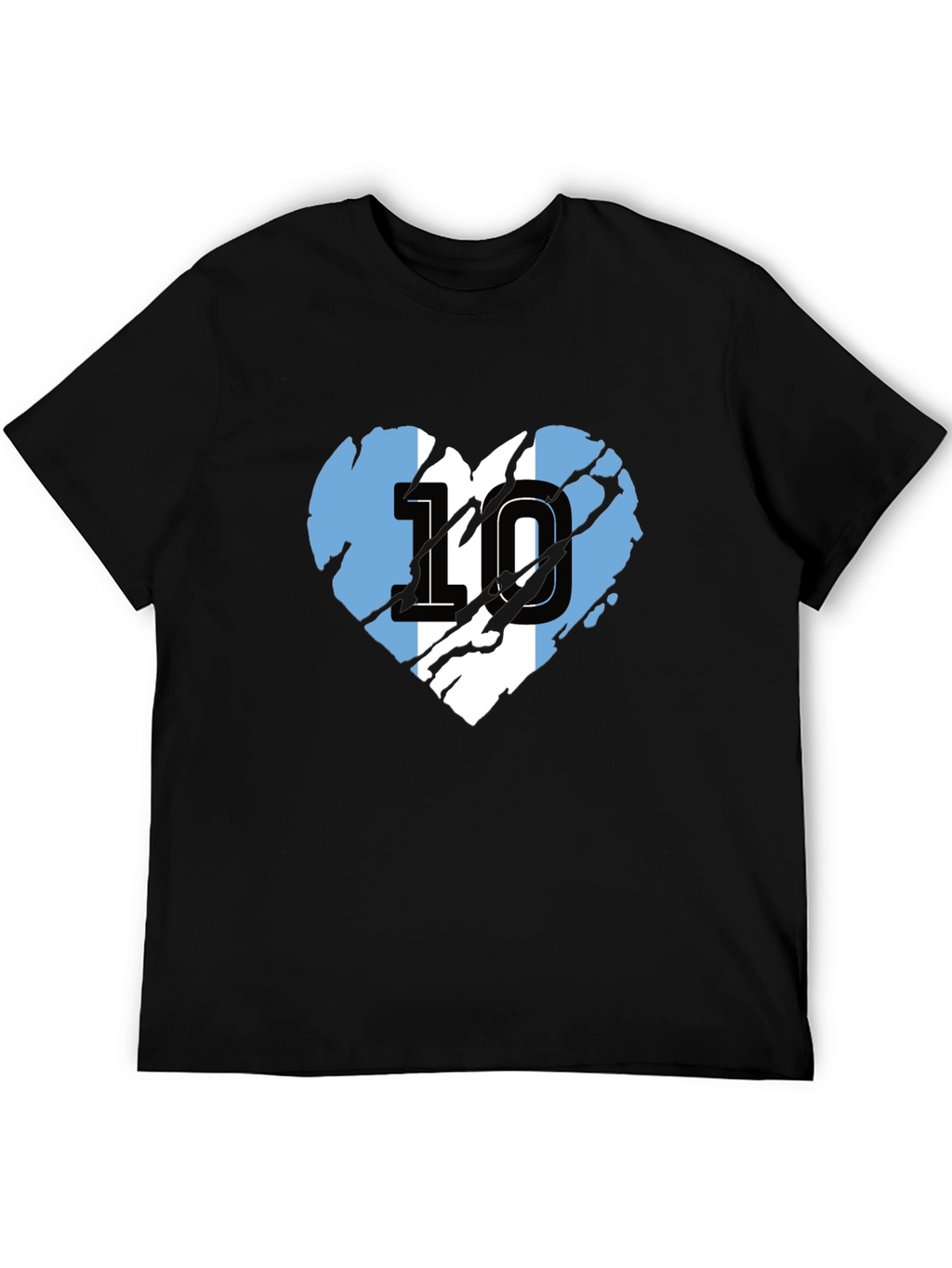 Argentina Flag Heart Number 10 Black T-Shirt