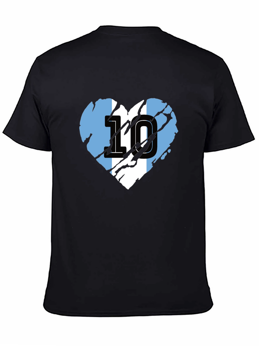 Argentina Flag Heart Number 10 Black T-Shirt