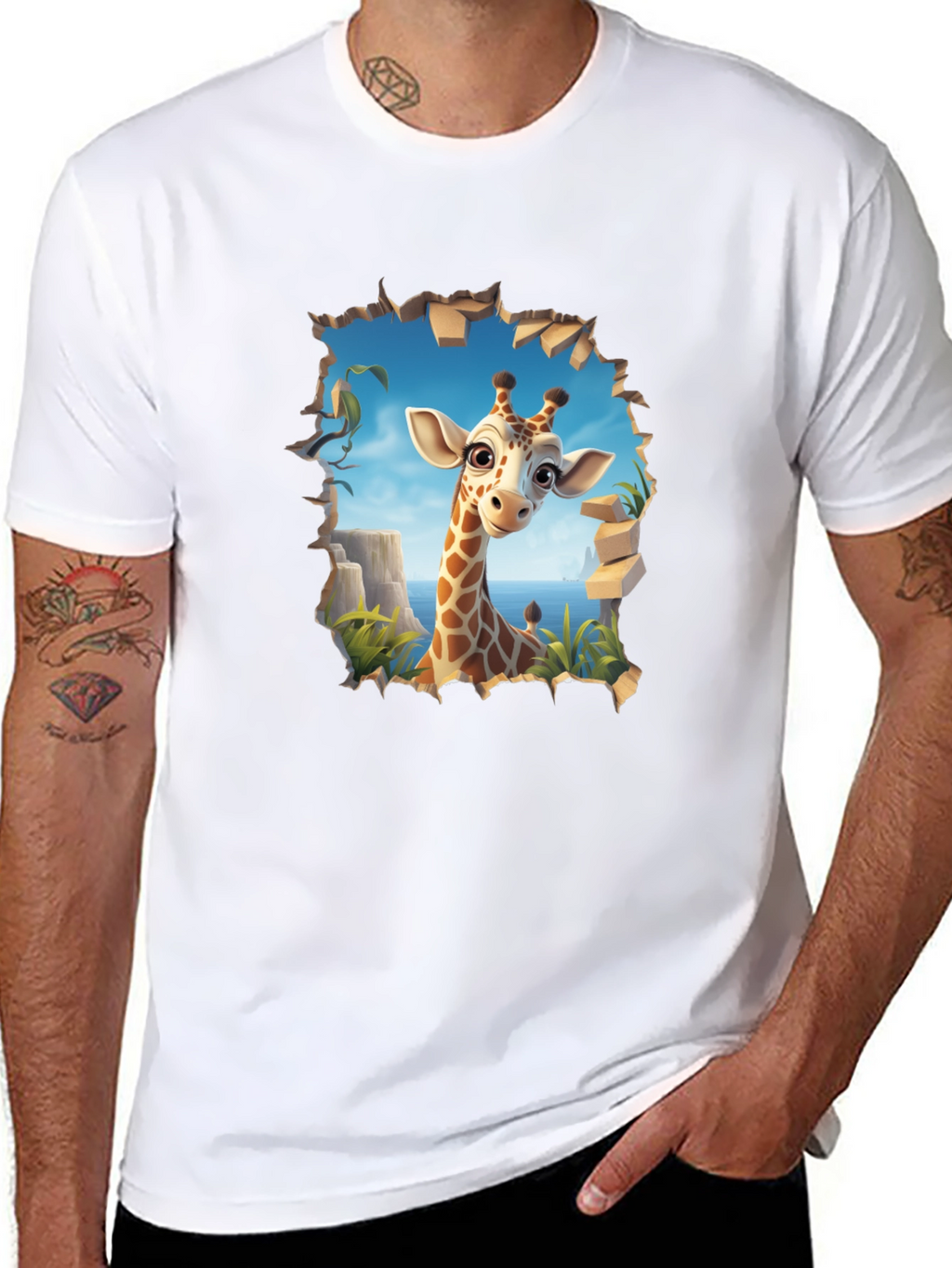 Giraffe Graphic Print Black T-Shirt