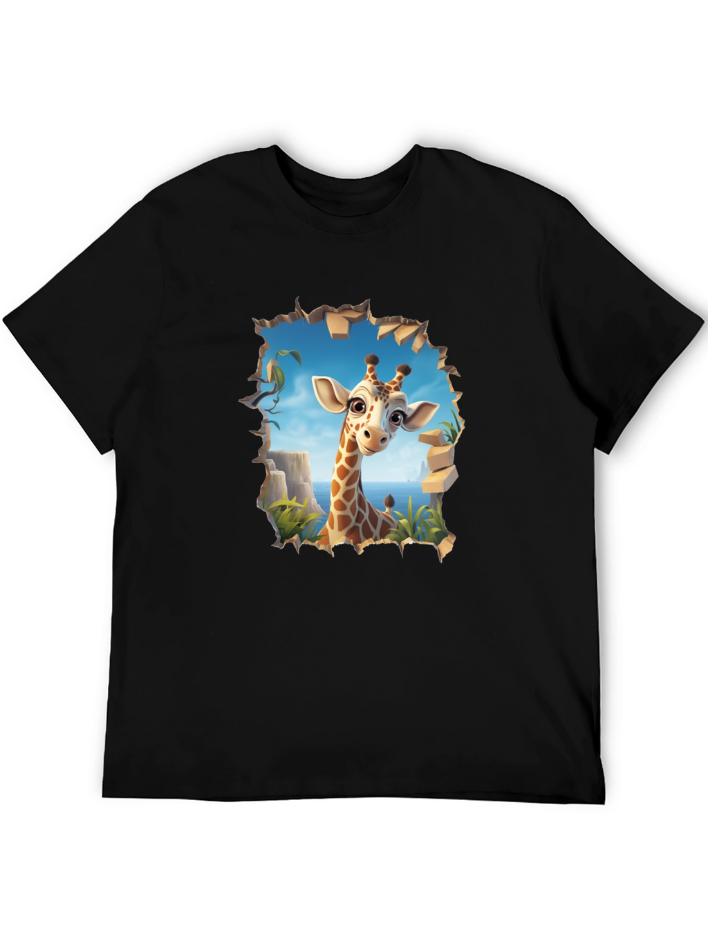 Giraffe Graphic Print Black T-Shirt