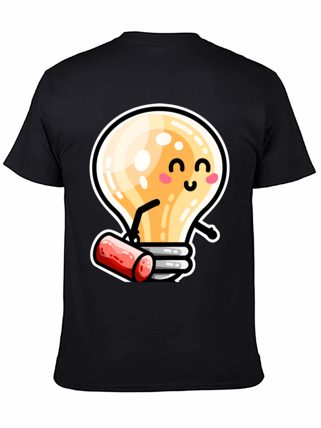 Cute Light Bulb Cartoon T-Shirt - Black