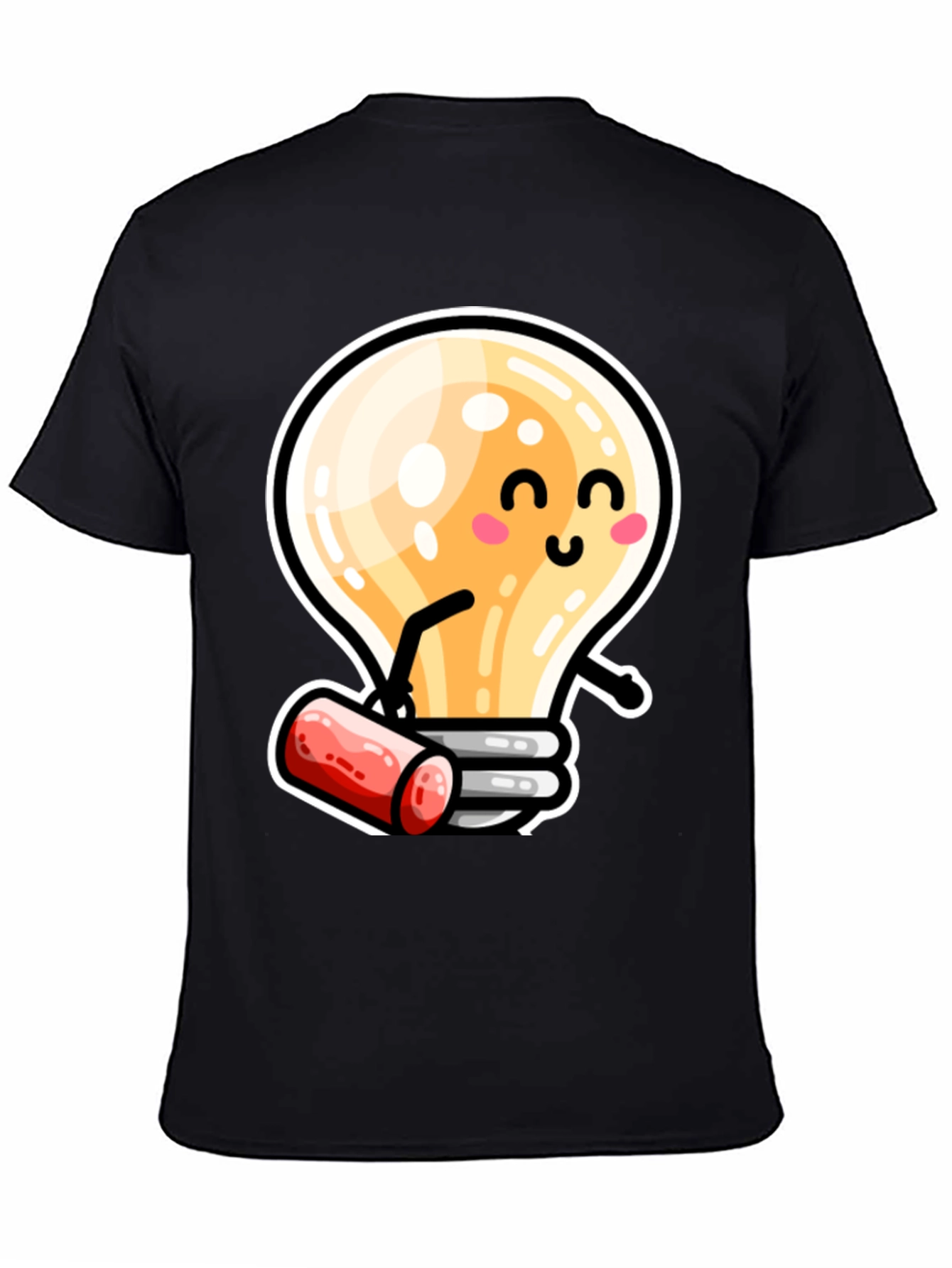 Cute Light Bulb Cartoon T-Shirt - Black
