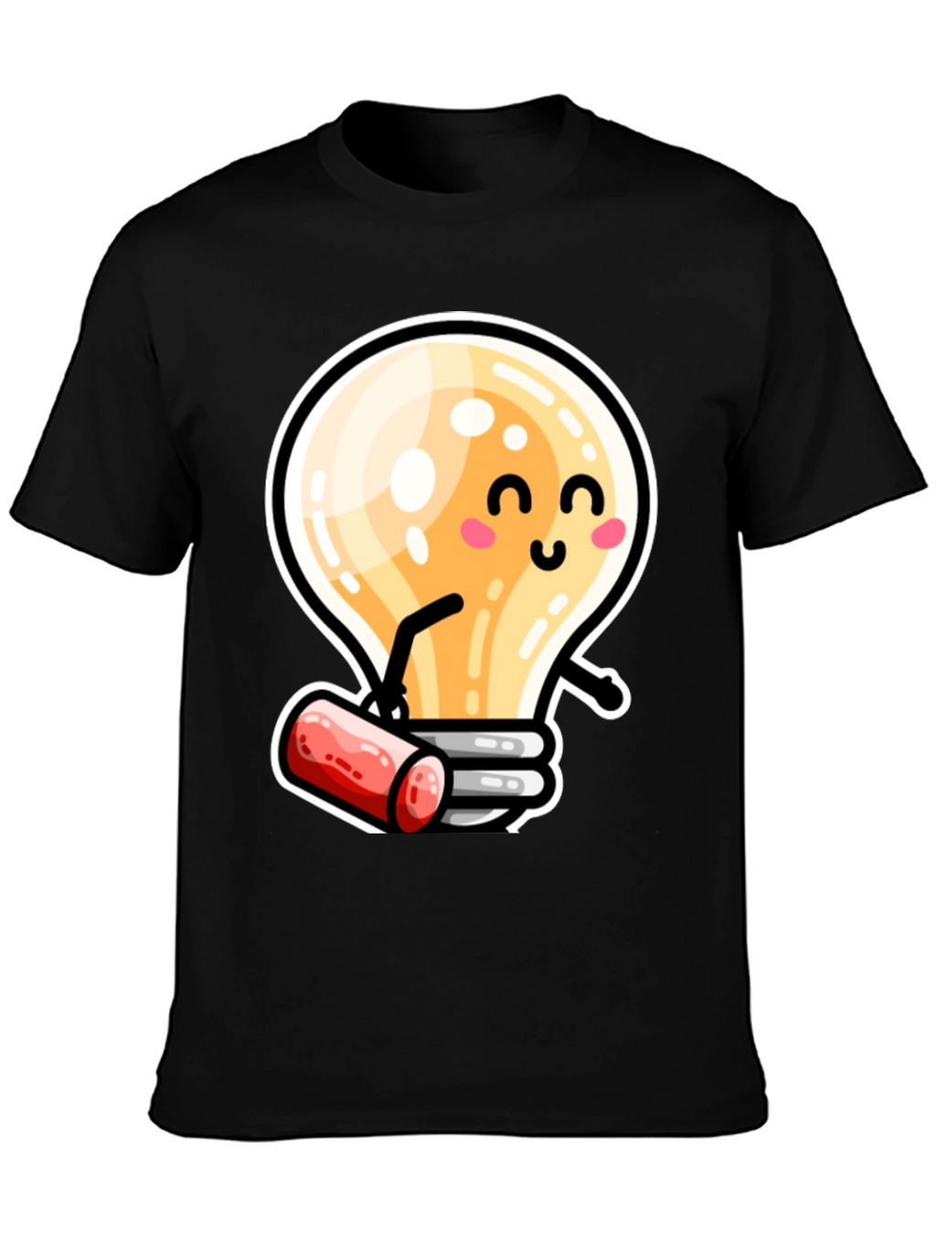 Cute Light Bulb Cartoon T-Shirt - Black