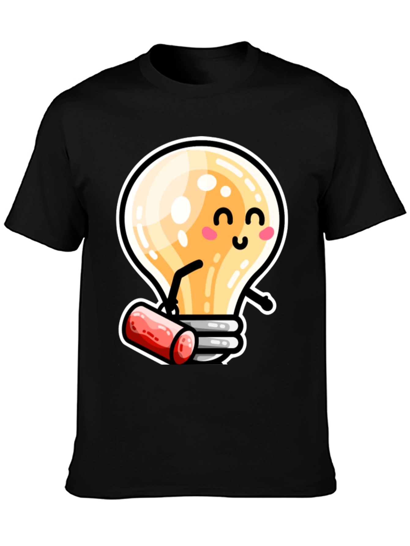 Cute Light Bulb Cartoon T-Shirt - Black