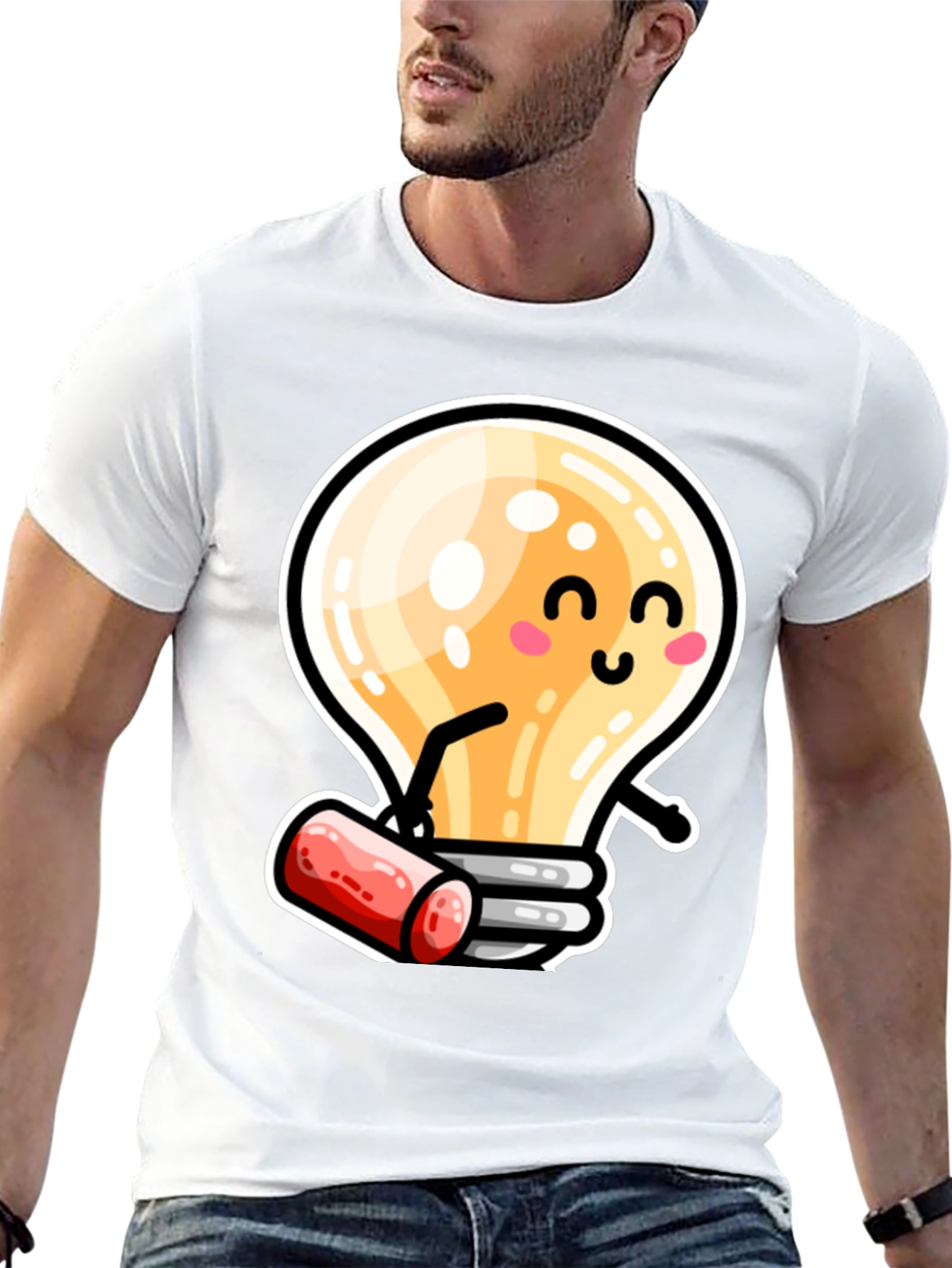 Cute Light Bulb Cartoon T-Shirt - Black