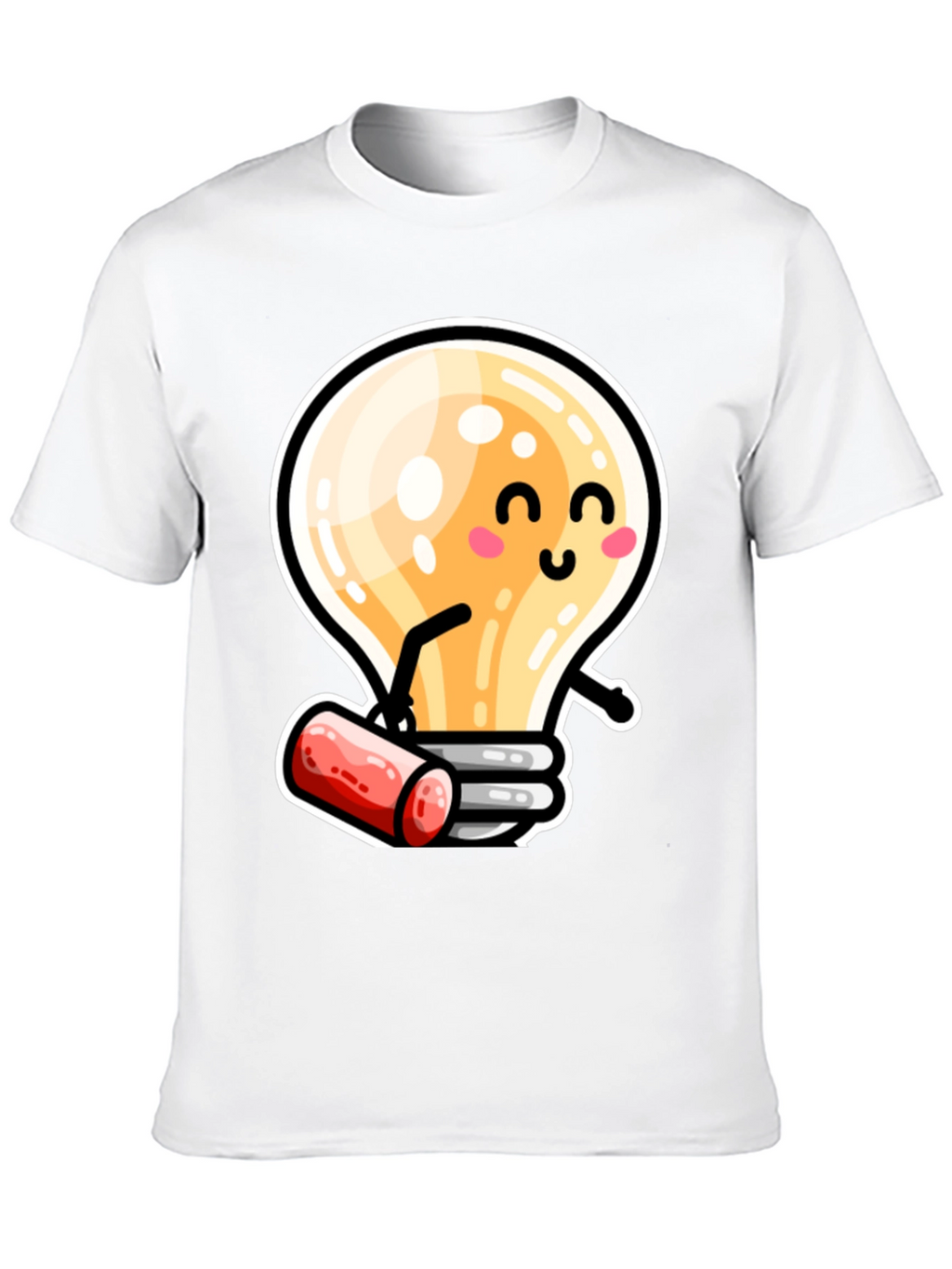 Cute Light Bulb Cartoon T-Shirt - Black