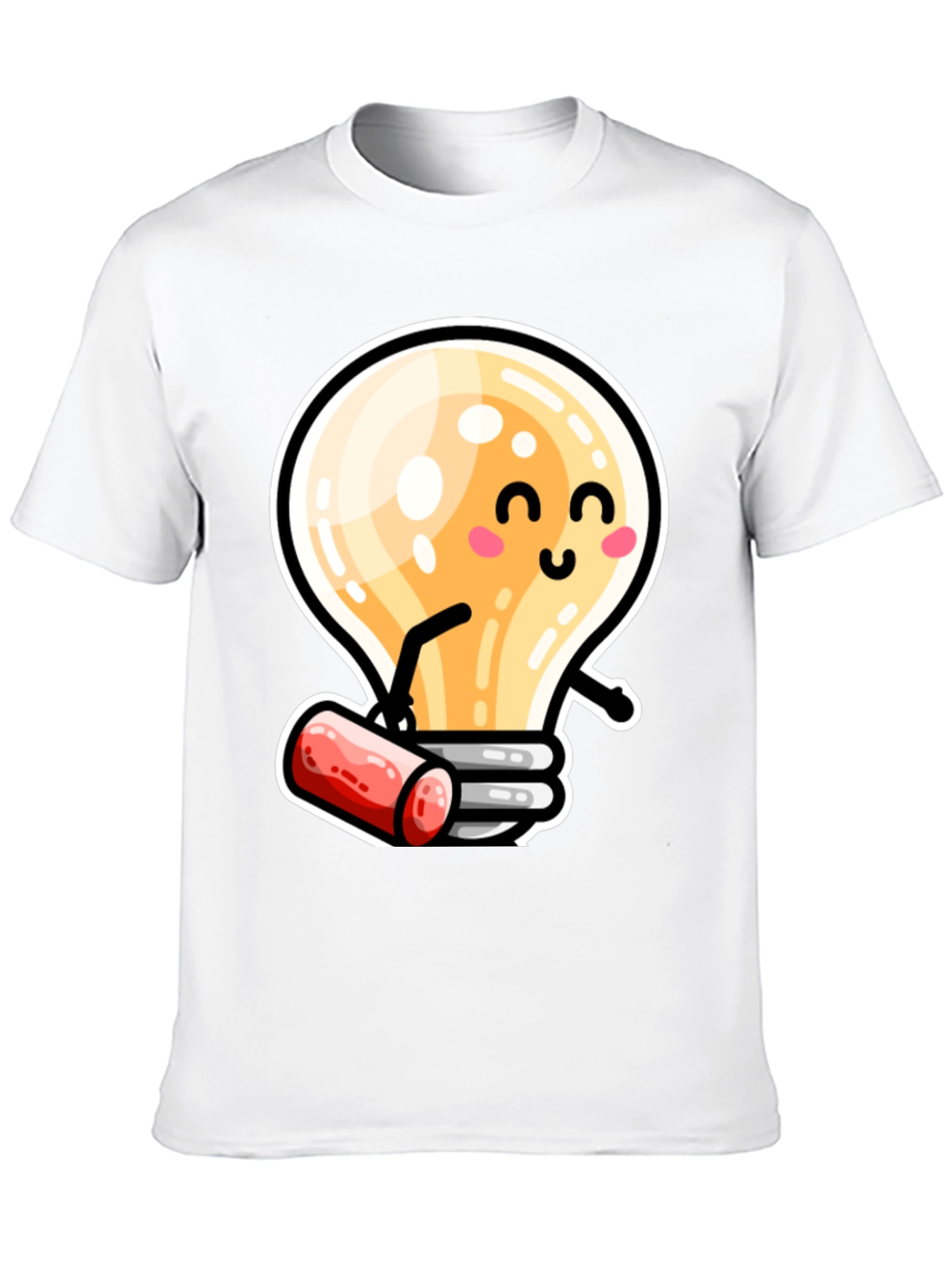 Cute Light Bulb Cartoon T-Shirt - Black