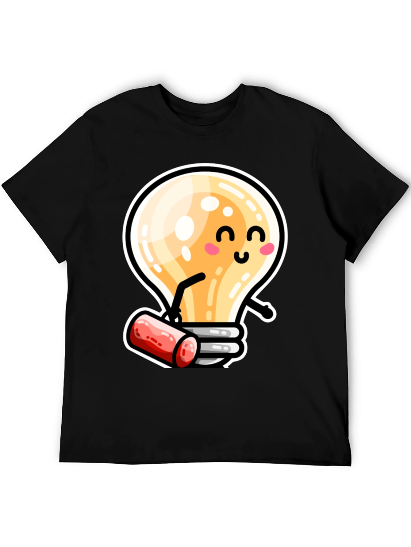 Cute Light Bulb Cartoon T-Shirt - Black