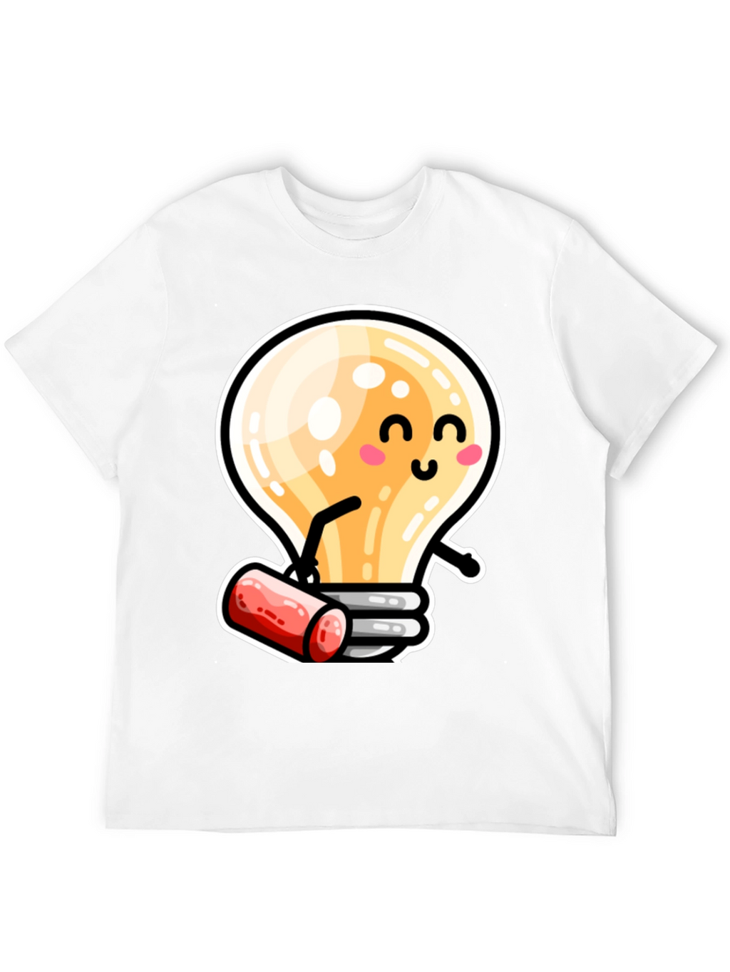 Cute Light Bulb Cartoon T-Shirt - Black