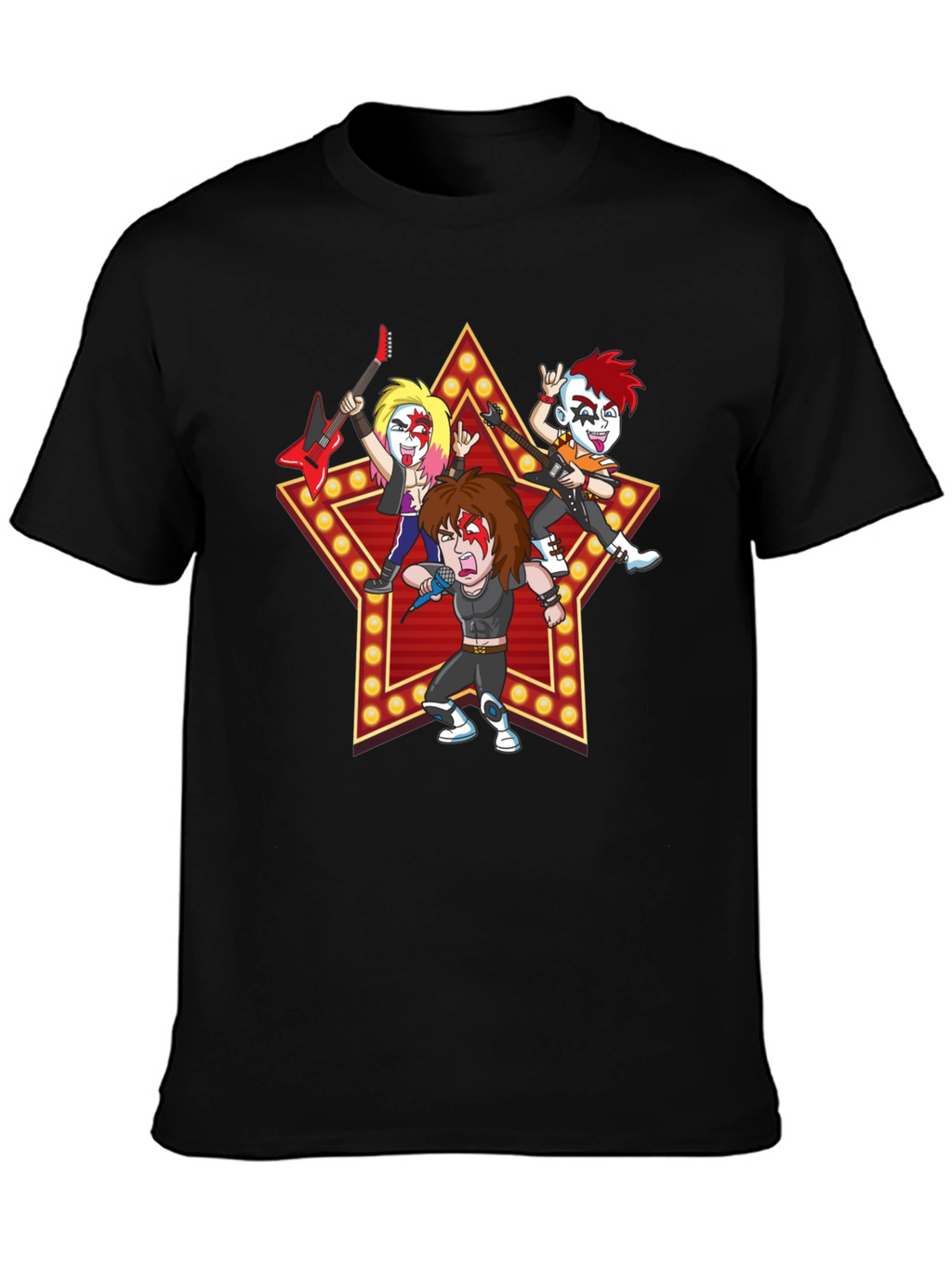 Rock Band Cartoon Graphic Black T-Shirt