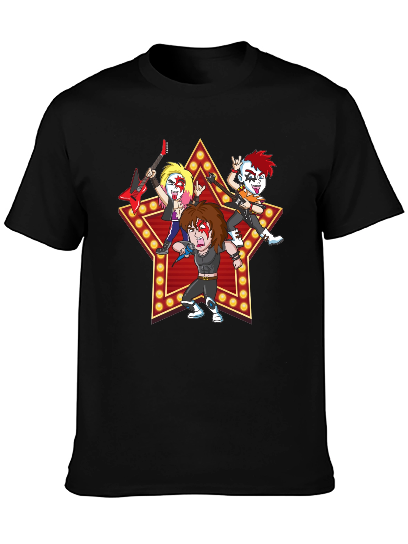 Rock Band Cartoon Graphic Black T-Shirt