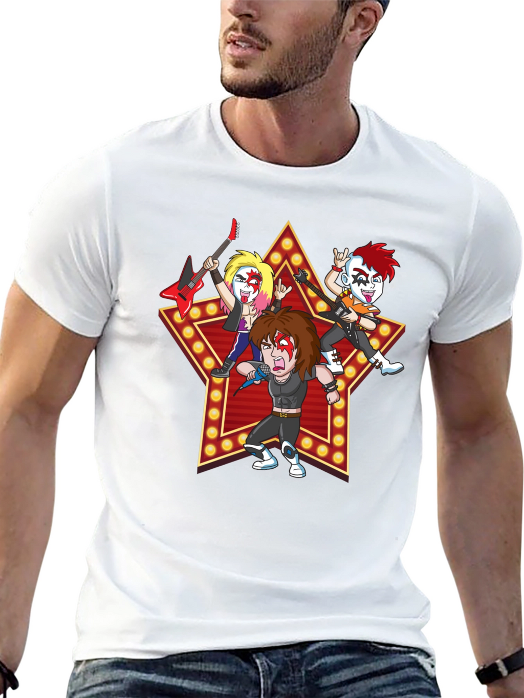 Rock Band Cartoon Graphic Black T-Shirt