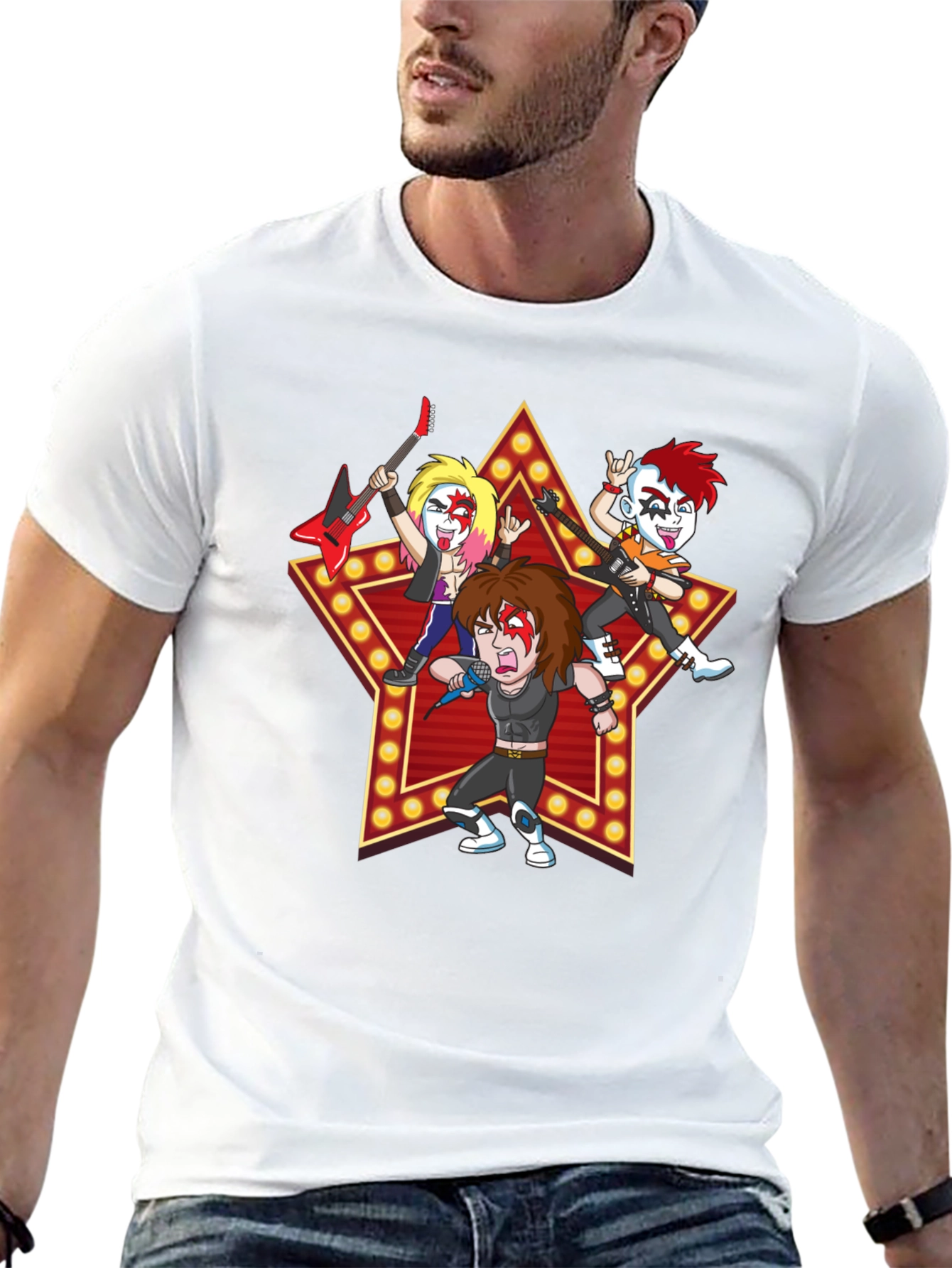 Rock Band Cartoon Graphic Black T-Shirt