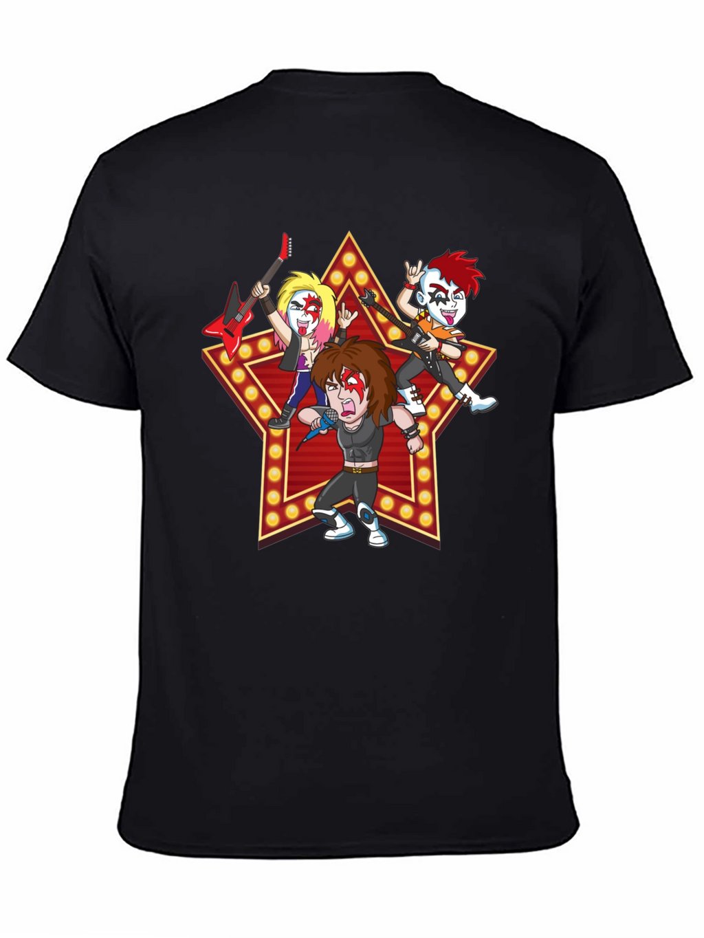 Rock Band Cartoon Graphic Black T-Shirt