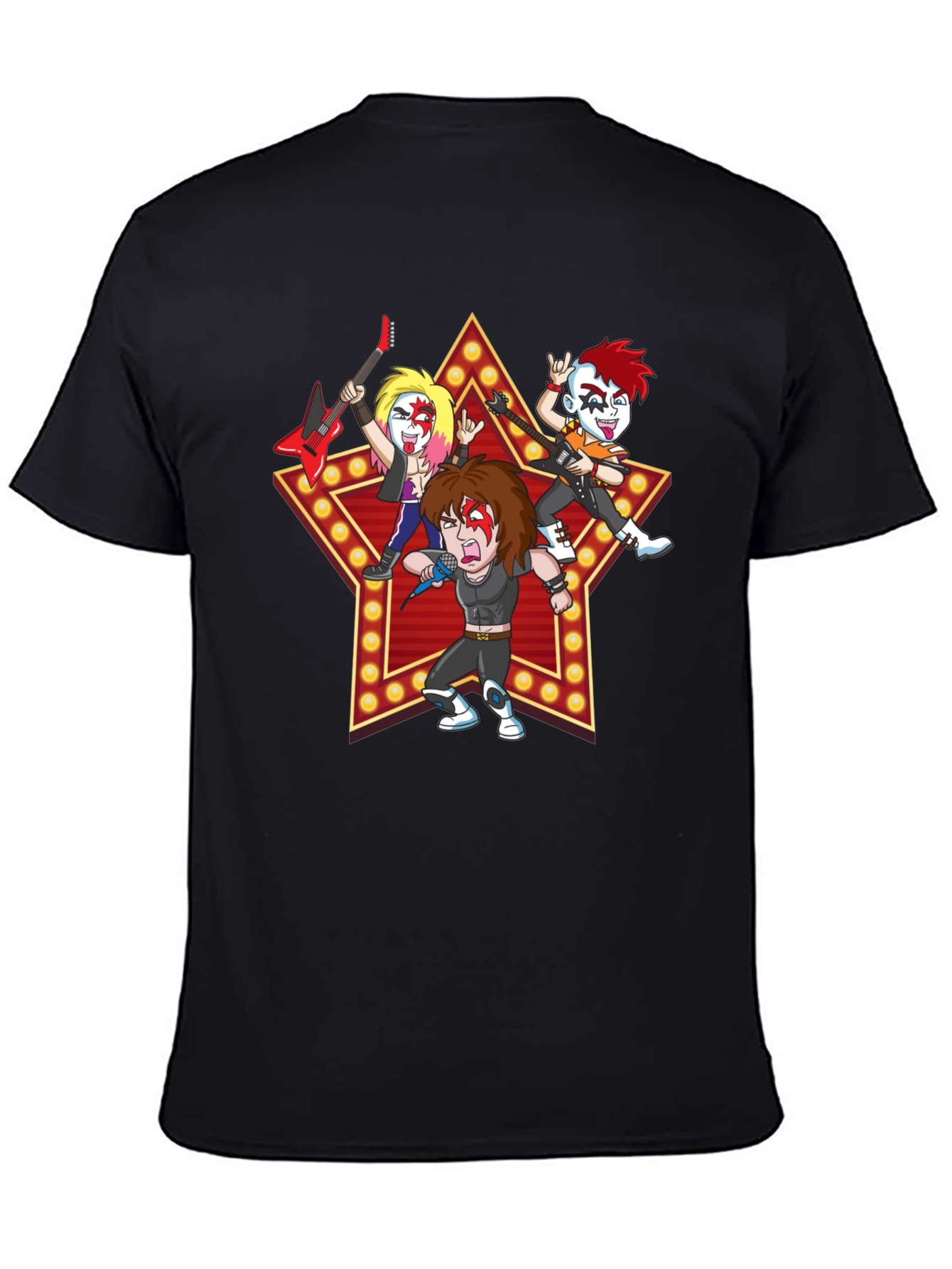 Rock Band Cartoon Graphic Black T-Shirt