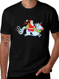 Santa Riding Unicorn Graphic T-Shirt