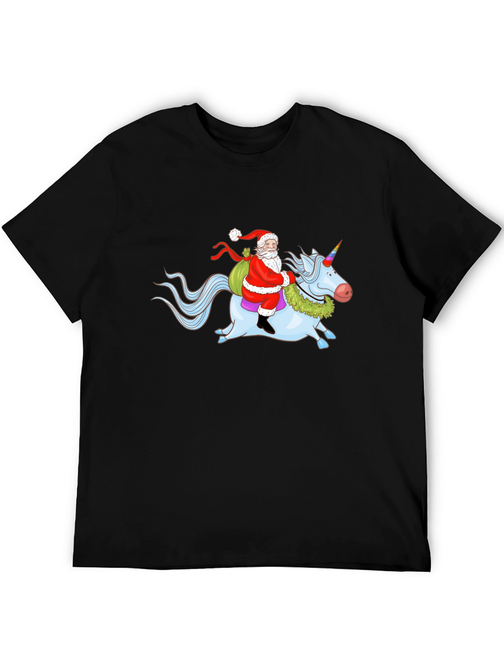 Santa Riding Unicorn Graphic T-Shirt