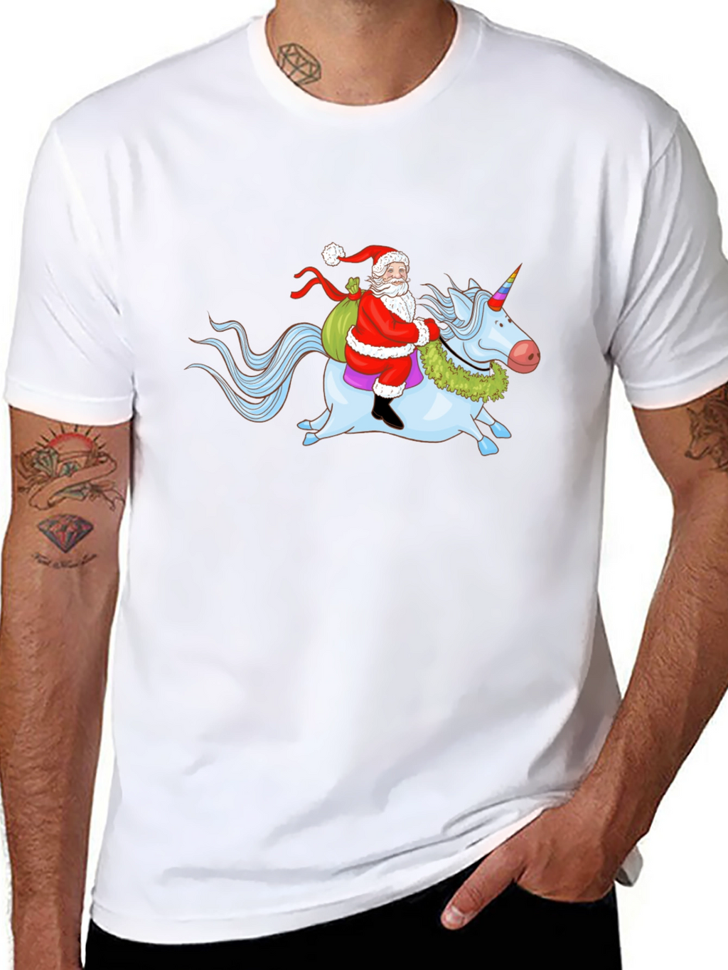 Santa Riding Unicorn Graphic T-Shirt